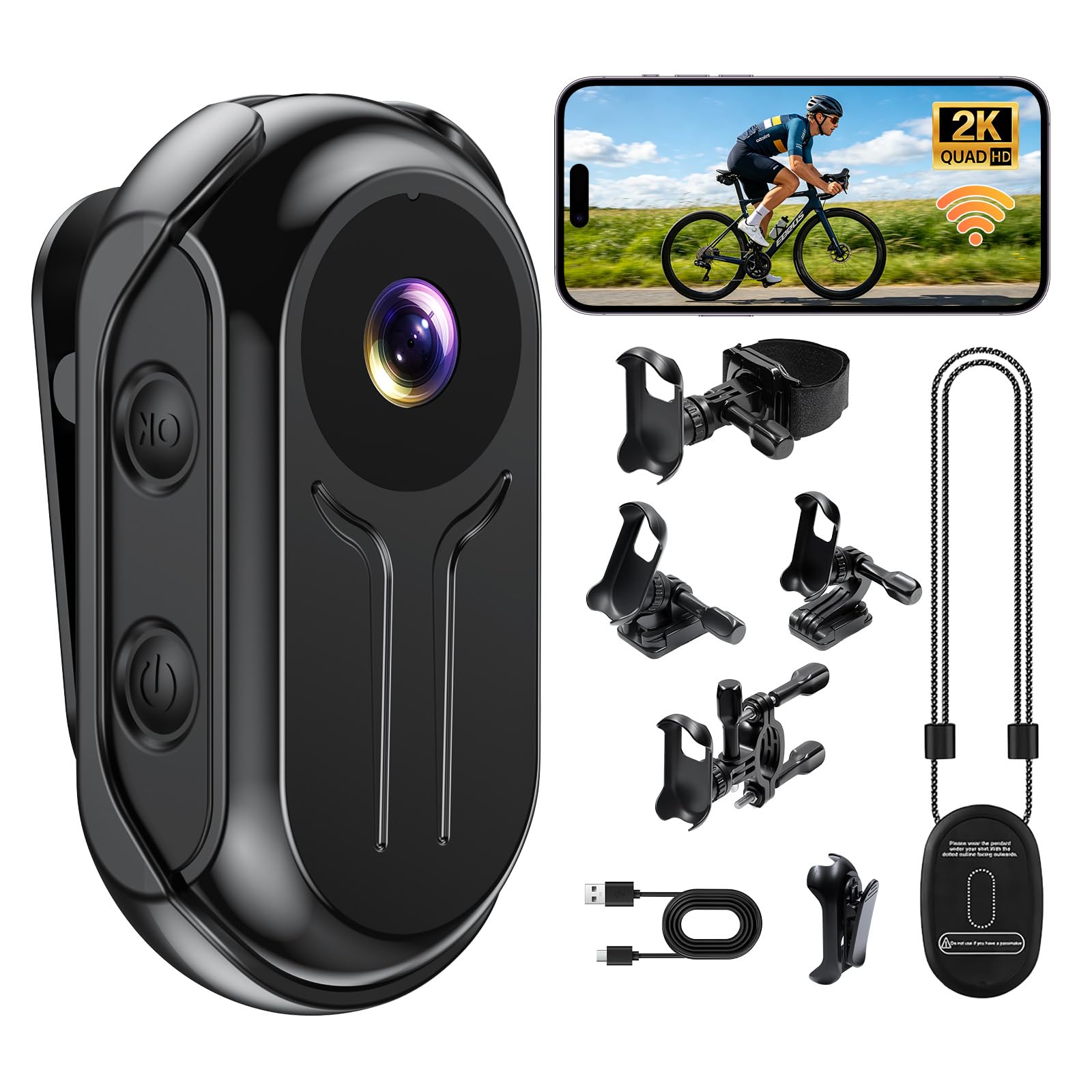 Action Cam 2K WiFi, Mini Bodycam Magnetica e Dotata di Display 120 ° Telecamera Sportive, Videocamera POV Vlog con Visione Notturna per Moto, Ciclismo e Avventure