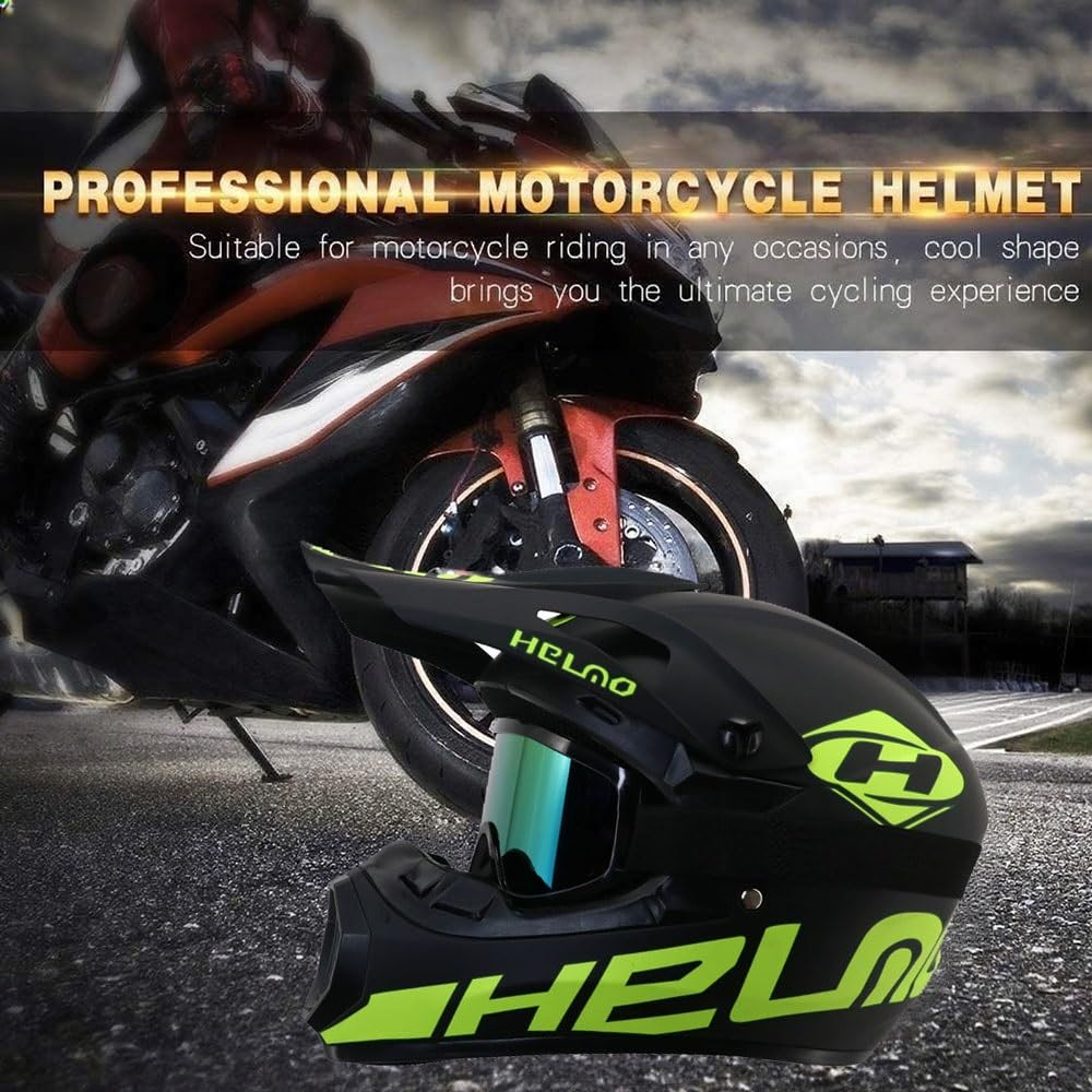 Casco Integrale da Moto Per Bambini E Adulti, Per Moto da Cross Elettrica, Quad, BMX, MTB, Fuoristrada, con Occhiali, Guanti E Maschera, Omologato DOT