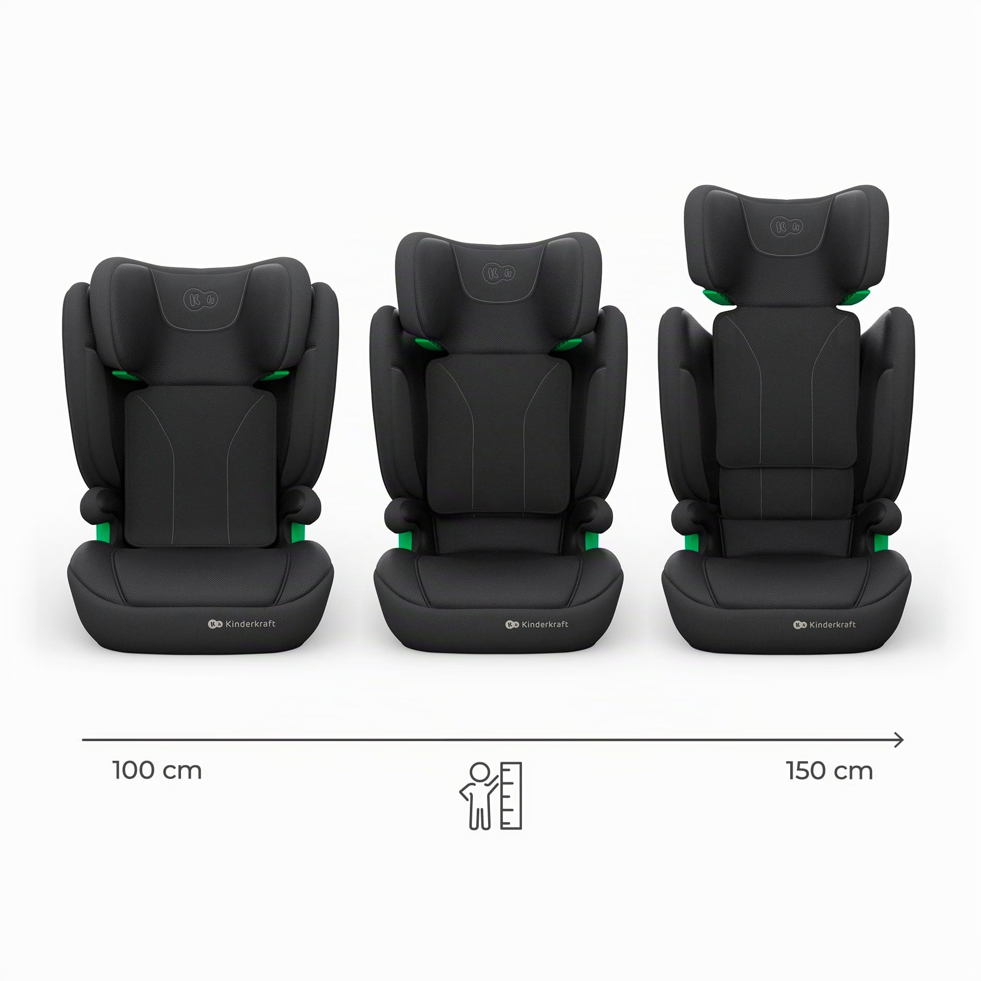 Kinderkraft JUNIOR FIX2 PRO I-SIZE Seggiolino auto 15-36 kg, Gruppo 2-3, 100-150 cm, con Isofix, Poggiatesta regolabile, Sistemi di sicurezza, Leggero Facile da trasportare, Facile da pulire, Nero