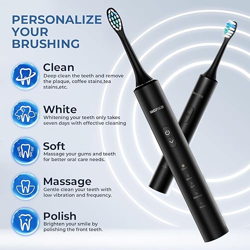 Miniatura 4 de Cepillo de dientes eléctrico Sonic para adultos, negro, 5 modos, 8 cabezales de cepillo, 2 fundas de viaje, recargable, IPX7 impermeable