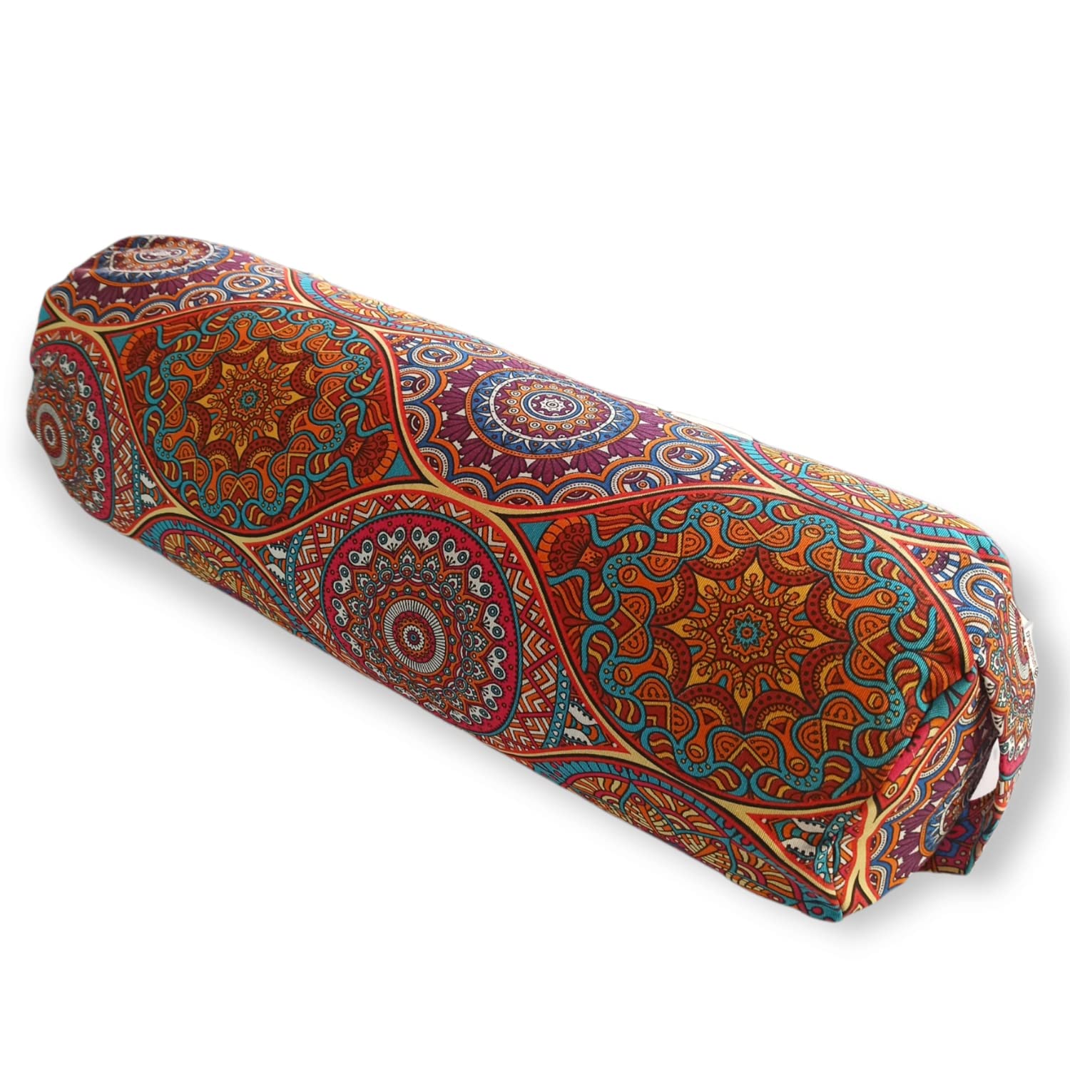 Bolster Yoga Mandalas Persa – Cojin Yoga - Yoga Accesorios - Funda extraíble y Lavable - Relleno de cáscara espelta ecológica - Asa de Transporte - 62x20cm