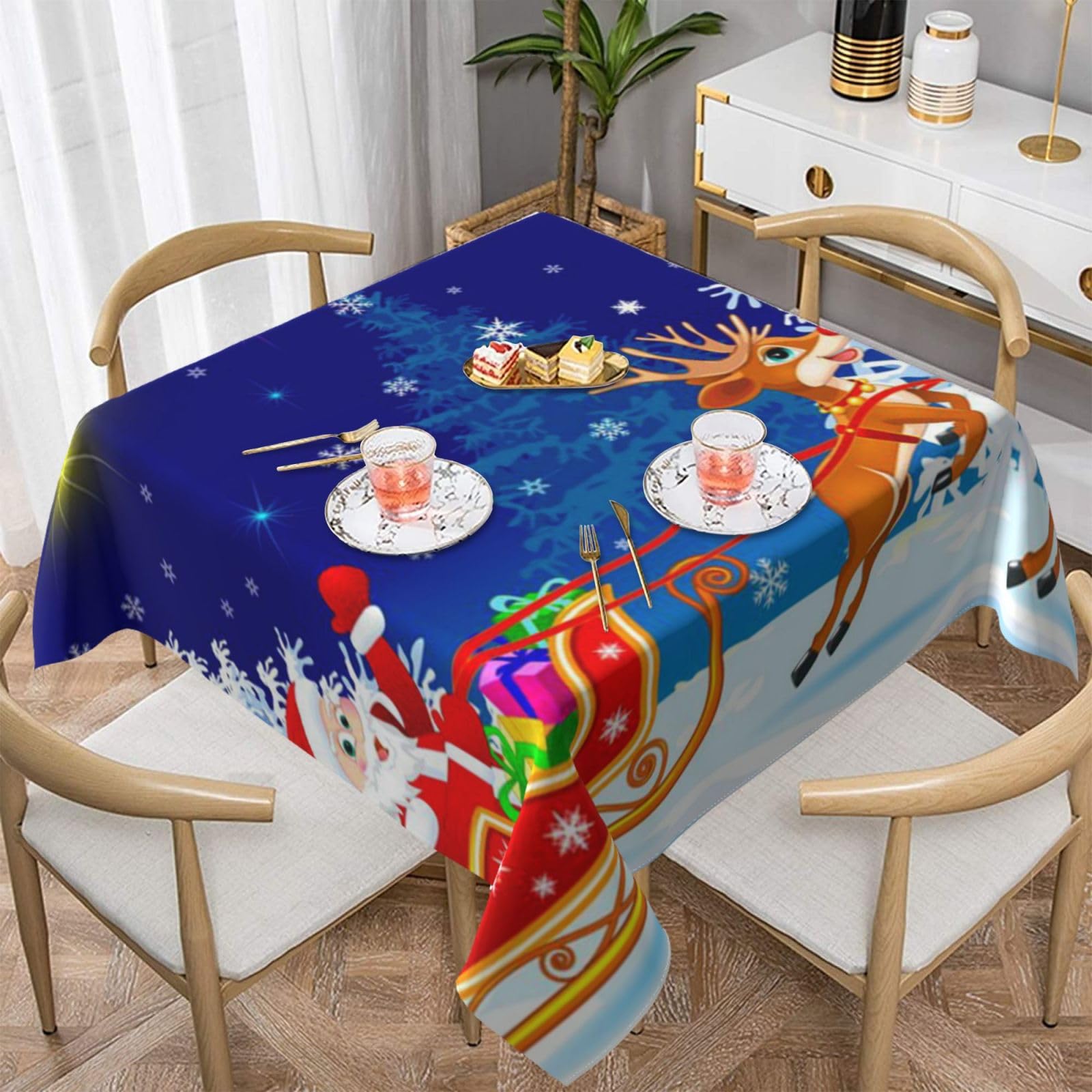 Nappe imprimée Père Noël carrée 137cm nappe décorative imperméable maison