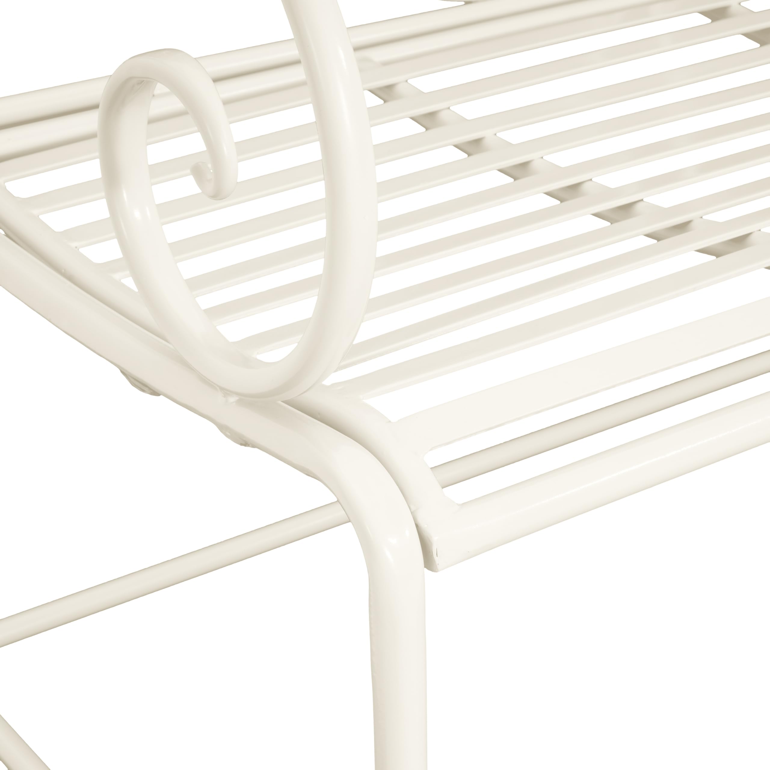 Layon - Banco de jardín de hierro para patio, sofá biplaza para 2 personas, banco de porche/parque con respaldo de diseño floral, asiento de listones, blanco mate 5