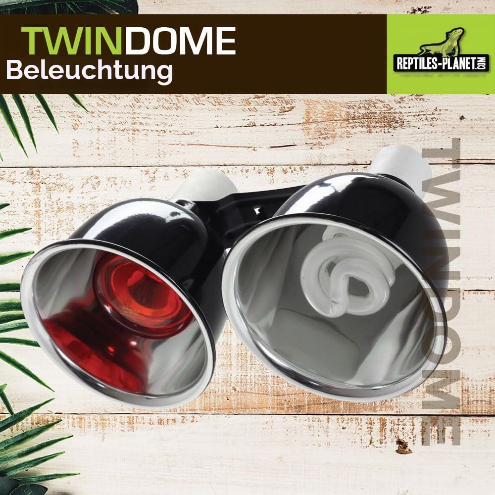 Reptiles Planet - Twindome 14 – Doppel-Lampenhalterung zum Aufhängen oder Aufstellen auf dem Terrarium – Ø 14 cm – H 16 cm
