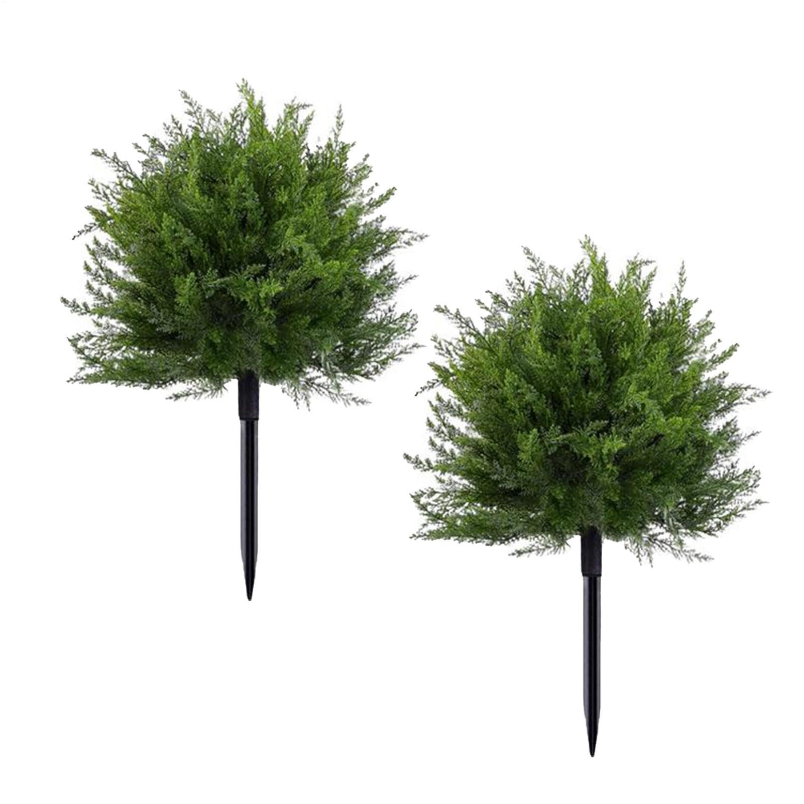 2pcs Artificial Cedar Topiary Ball Tree, Indoor Outdoor Decorative Faux Shrub Bushes Shrubs With Ground Stake, UV Resistant Artificial Topiary For Front Porch Garden Patio Home Office