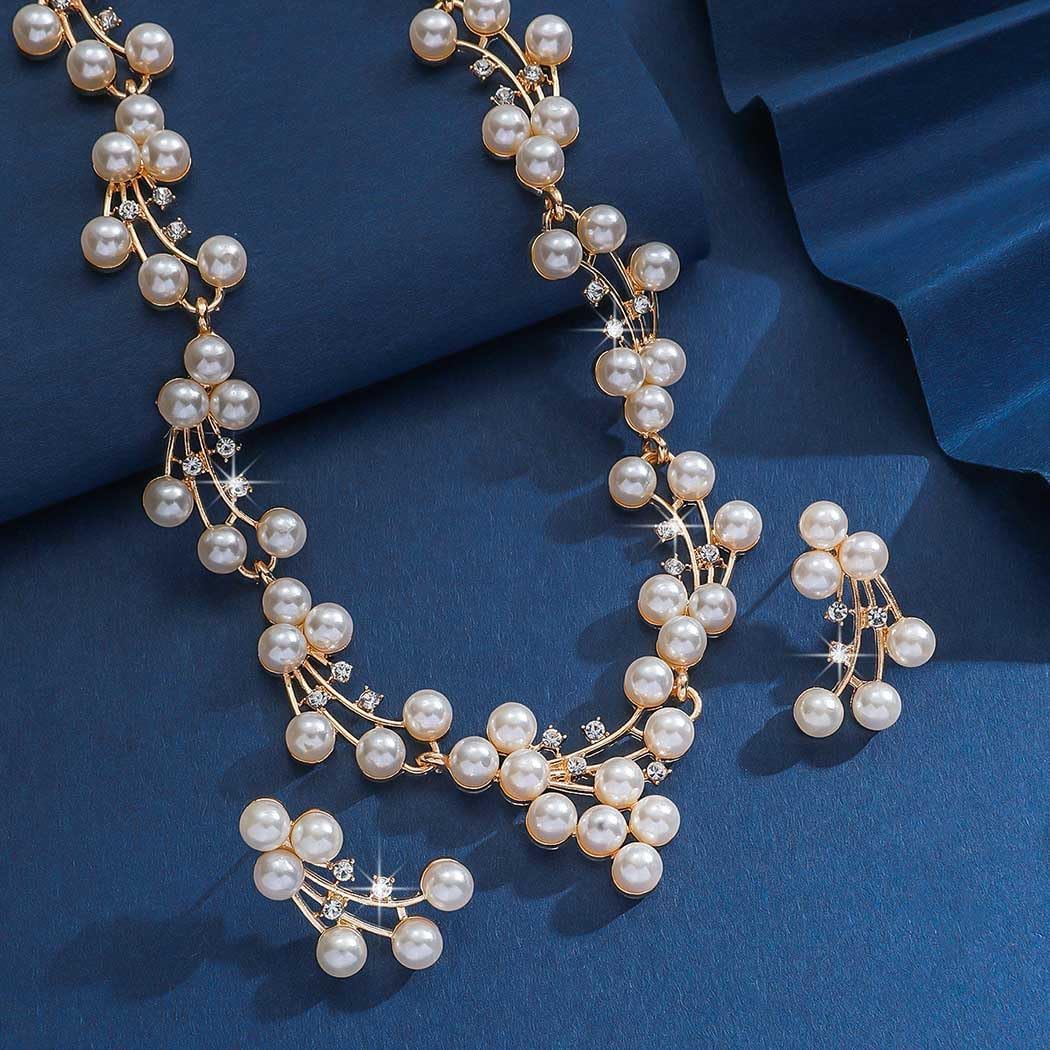 Gangel Pearl Necklace and Earring Set Faux Pearl Necklaces Choker Bridal Jewelry Sets for Wedding Gold - Image 3