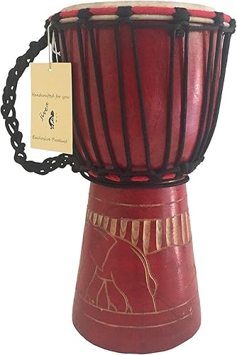 Miniatura 7 de JIVE Brand Djembe - Tambor de madera africana Bongo Congo de calidad profesional con base pesadaincluye llavero de tambor (12 pulgadas de alto