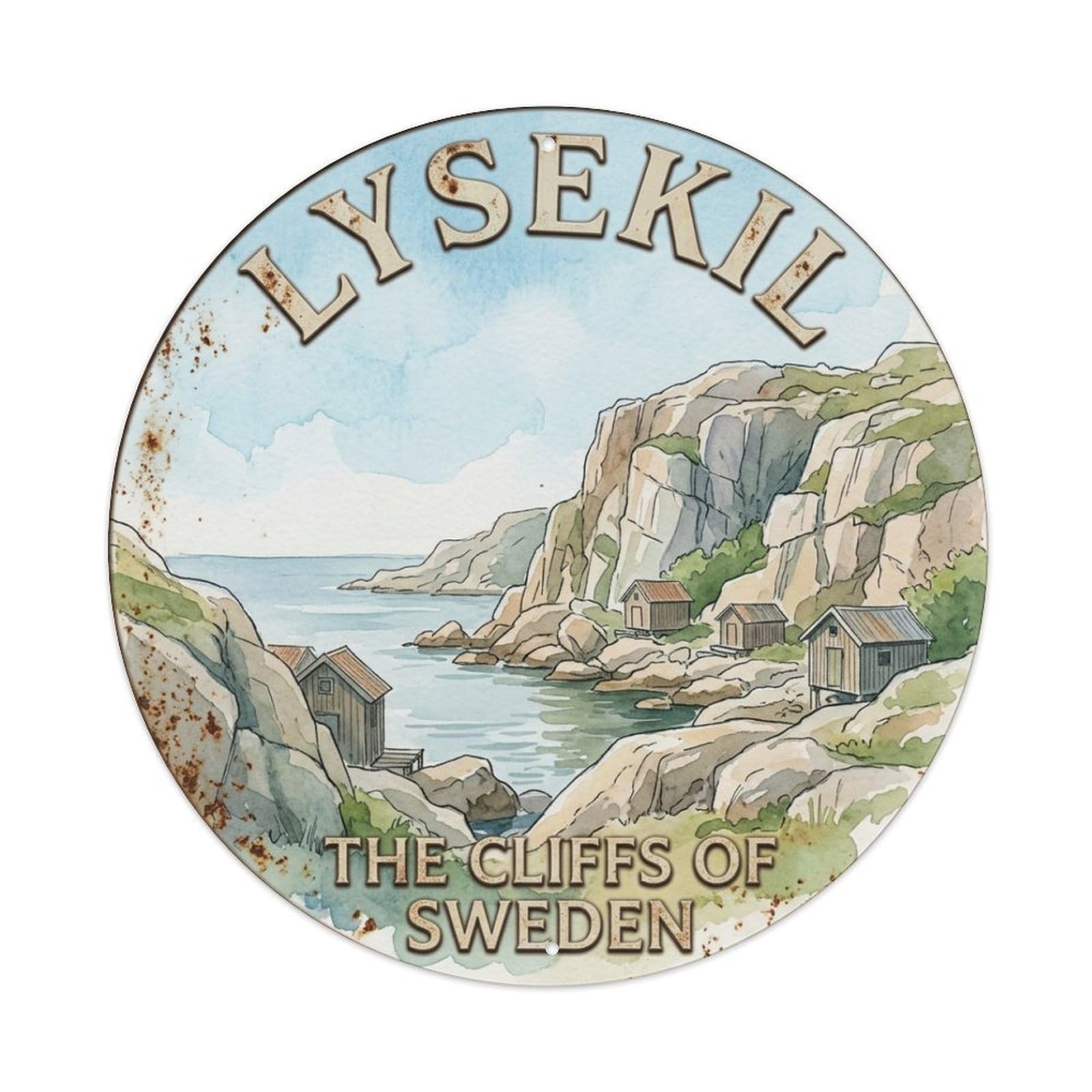 Vintage Travel Lysekil Sweden Cliffs Metal Tin Sign