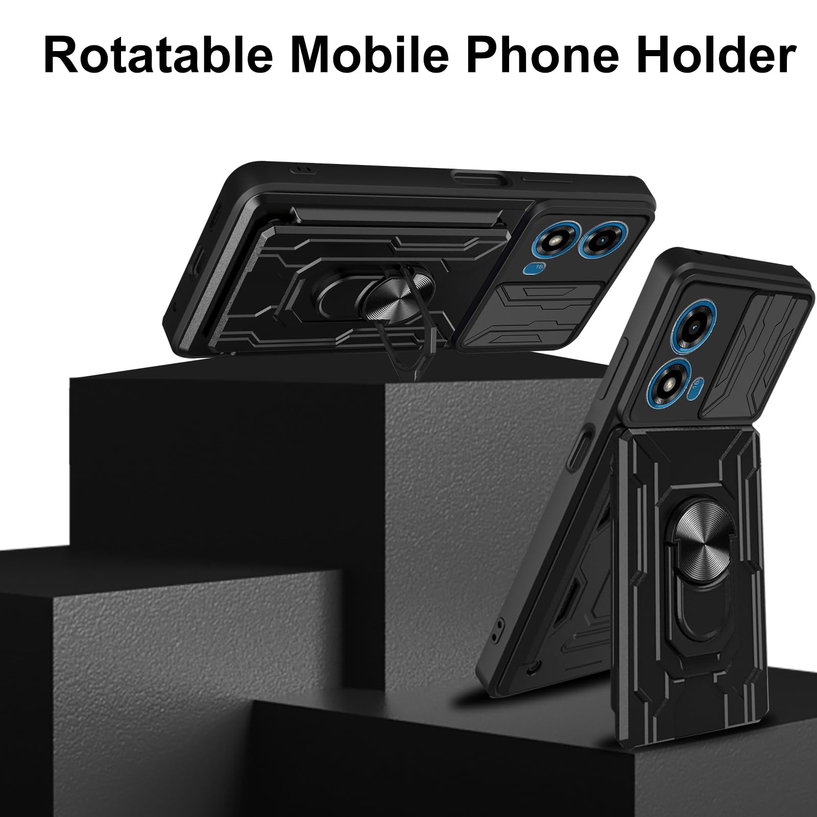 Cover Per Motorola Moto G24/G04/E14 – Resistente Con Anello Magnetico E Slot Carte, + 2 Vetri Temperati Inclusi, Protezione Fotocamera