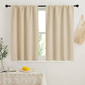 RYB HOME Small Window Curtains Blackout - Privacy Energy Saving Insulating Curtains Blinds for Bedroom Bathroom Basement Kids Nursery Kitchen, W 34 x L 48 inches, Biscotti Beige, 2 Panels