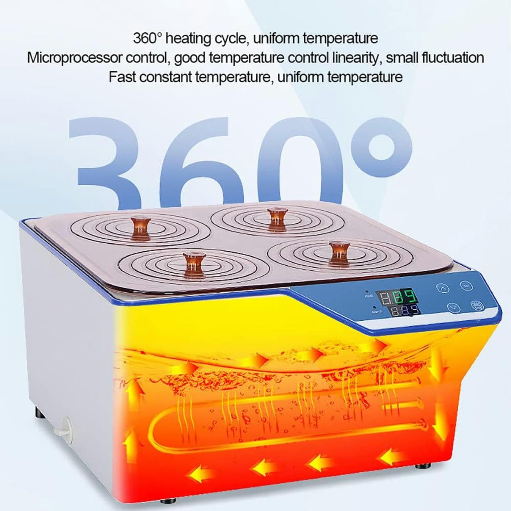 Baño María termostático digital, 2 orificios/4 orificios/6 orificios, calefacción eléctrica, baño María poroso con temperatura constante, RT 5 a 100°C, temporizador 0~999 min, capacidad 6,7L/14L/22L