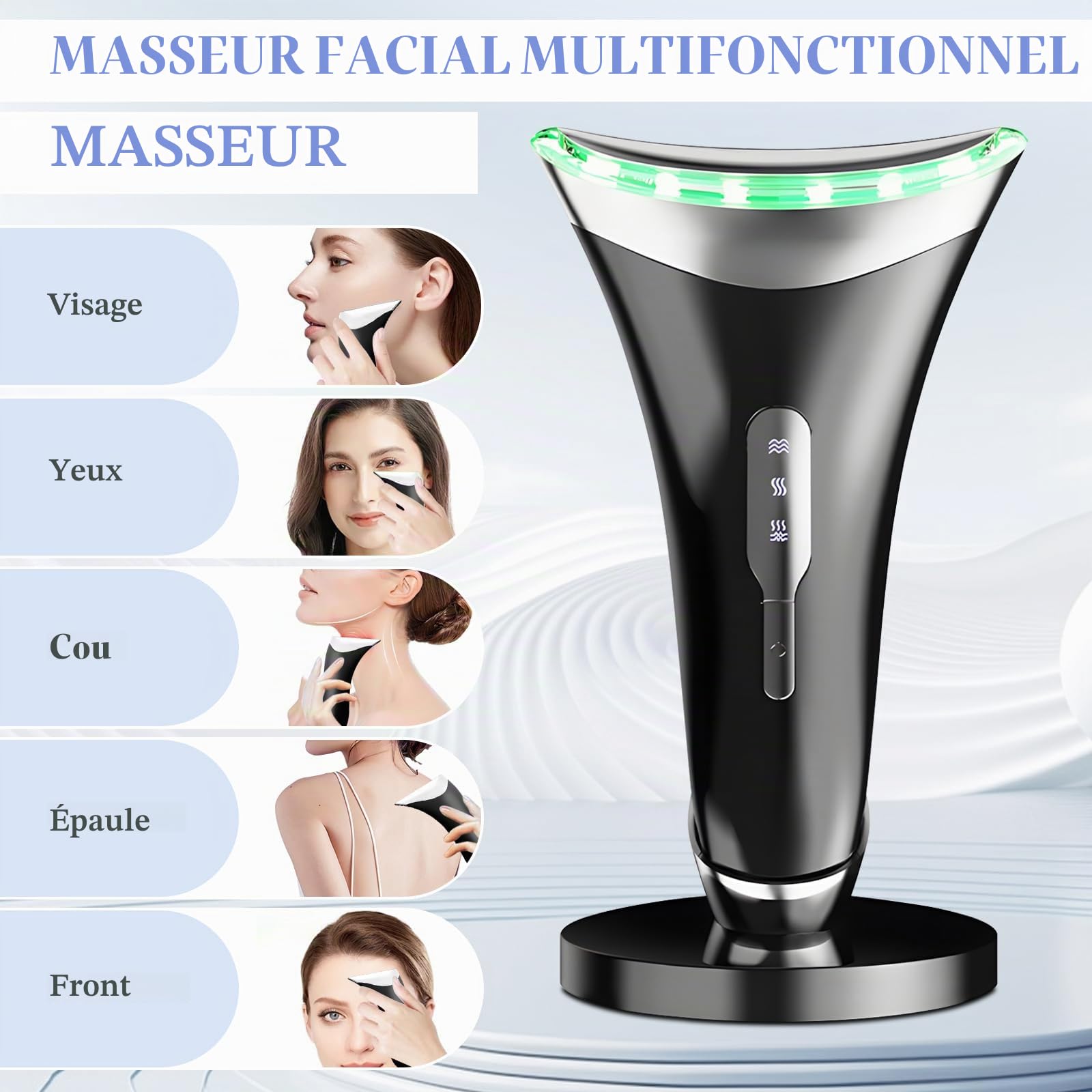 Anluomania Appareil Massage Visage Anti Rides, Appareil de Beauté, Appareil Massage Visage 3 Modes, avec Lifting EMS Massage, Thermique à 45℃, Pour Raffermissement du Visage et du Cou