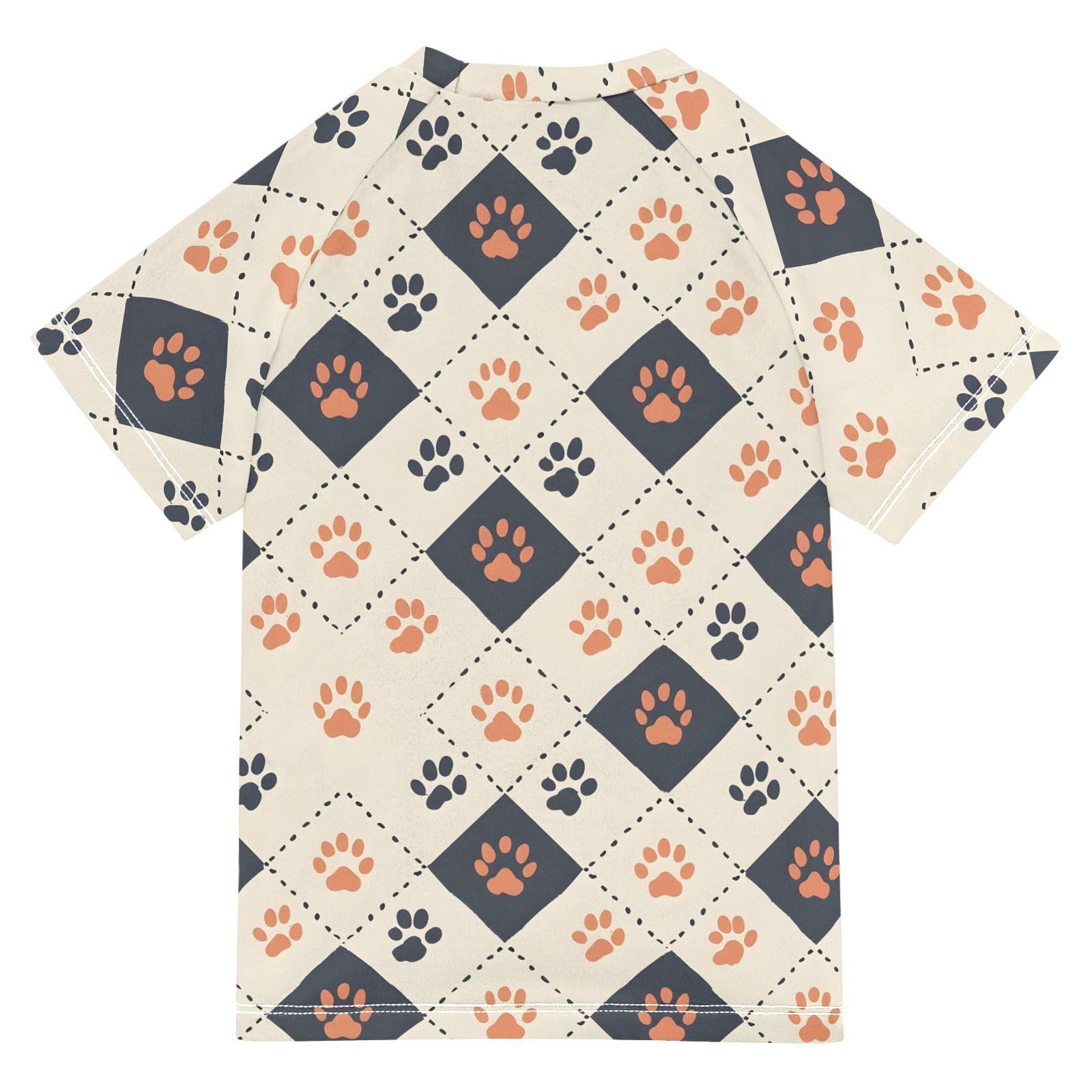 Boys Rash Guard Short Sleeve Swim Shirts for Boys Dog Paw Print Sun Protection 7-8T