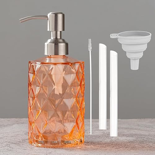 Easy Tang - Dispensador de jabón para cocina, cuarto de baño botella de cristal claro, rellenable con jabón líquido, tarro de color con bomba de