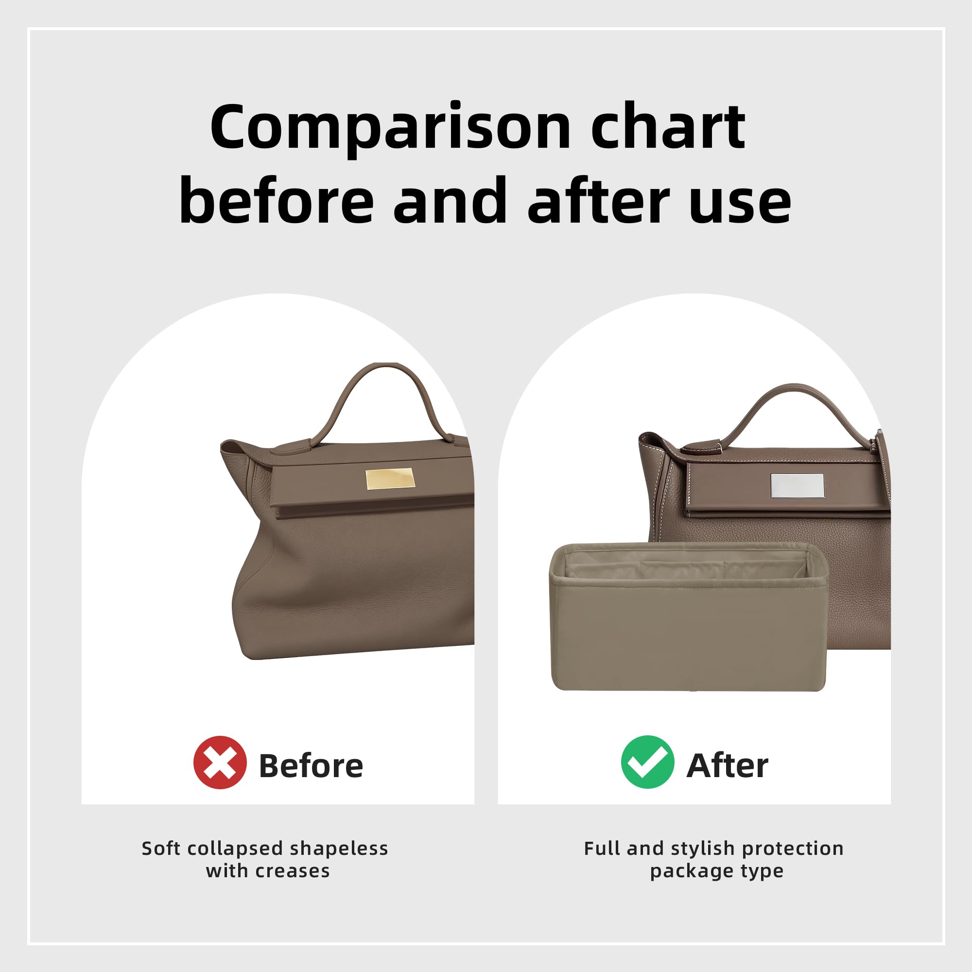 DGAZ Organizador de Bolso de Seda Premium, Inserto Ligero Compatible con 24/24-Mini/29/35, Forro Interior Elegante que Protege y Organiza (Gris tourterelle, 24/24-29)