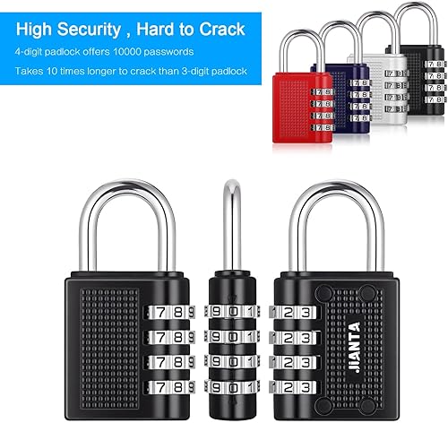 Miniatura 3 de Paquete de 4 candados de combinación, candados de combinación de 4 dígitos, candado impermeable para exteriores para casillero de gimnasio escolar,