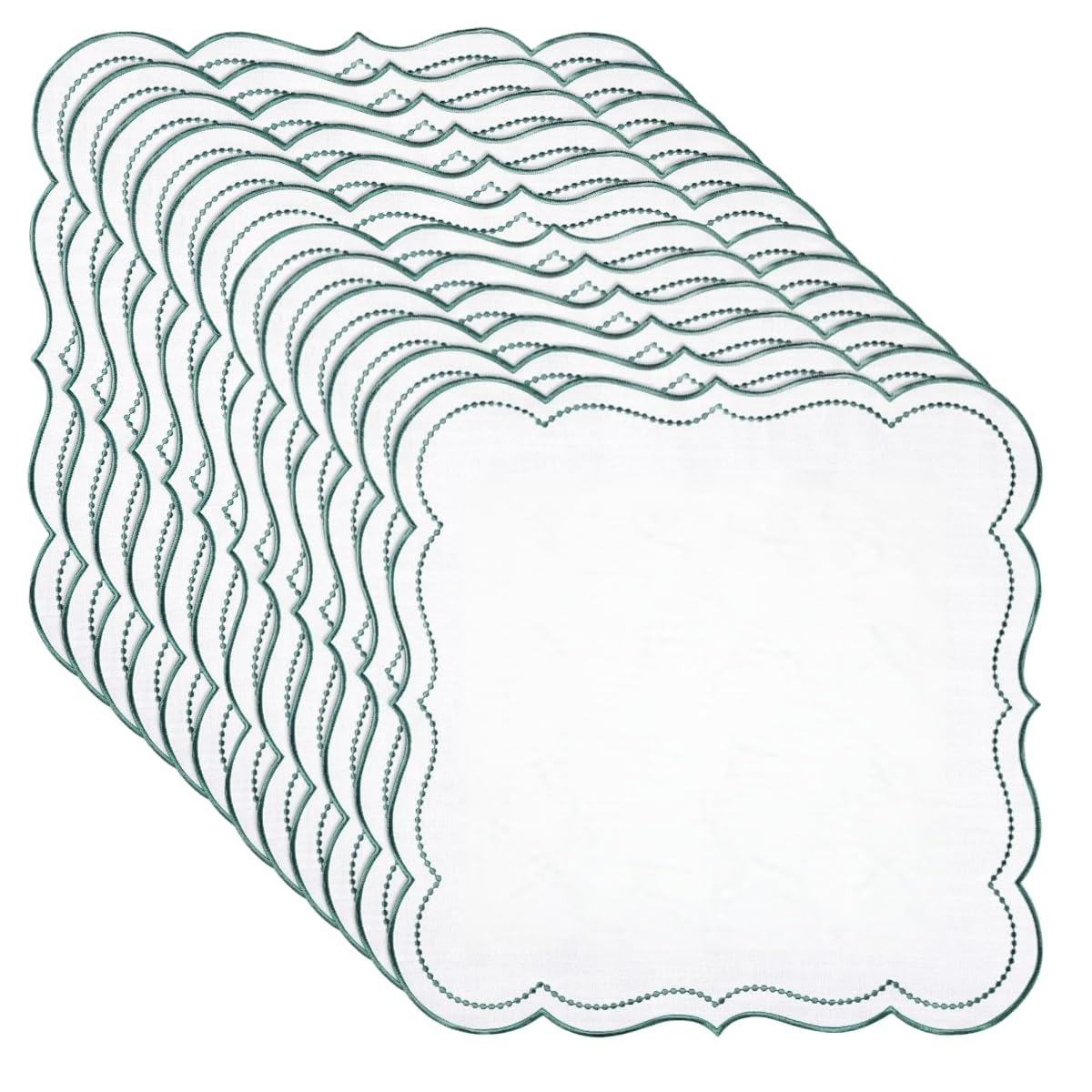 Serviettes De Table Réutilisab en Tissu Lot de 12 Serviettes De Table en Coton Et Lin Brodées a Vagues 38 X 38 cm Vert Foncé Idéa pour L'Hôtel L'Isolation Thermique Et Réceptions
