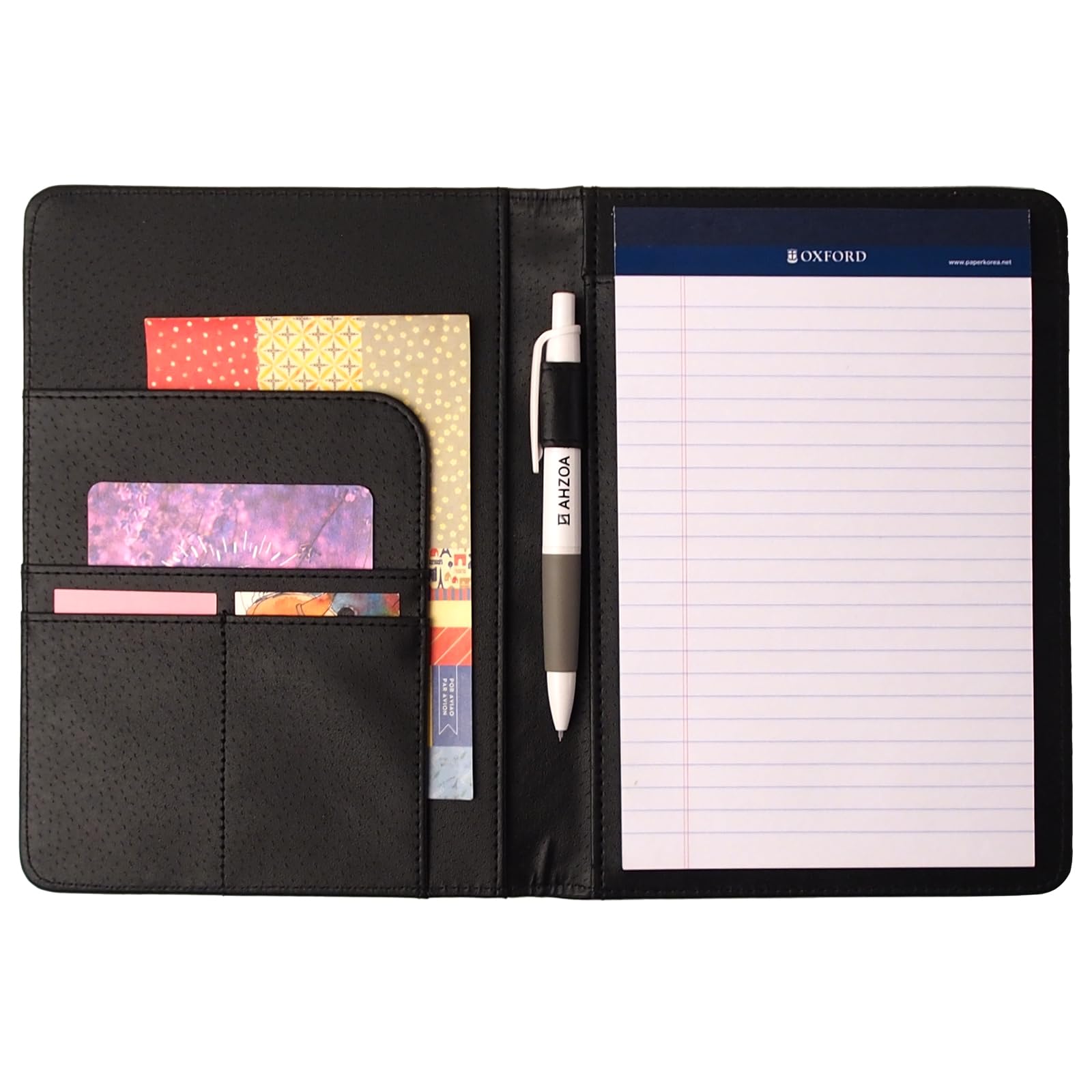 AHZOA 4 Pockets A5 Size Memo Padfolio S5, Including 5 X 8 Inch Legal Writing Pad, Synthetic Leather Handmade 6.61 X 8.66 Inch Notepad Clipboard Holder (black)
