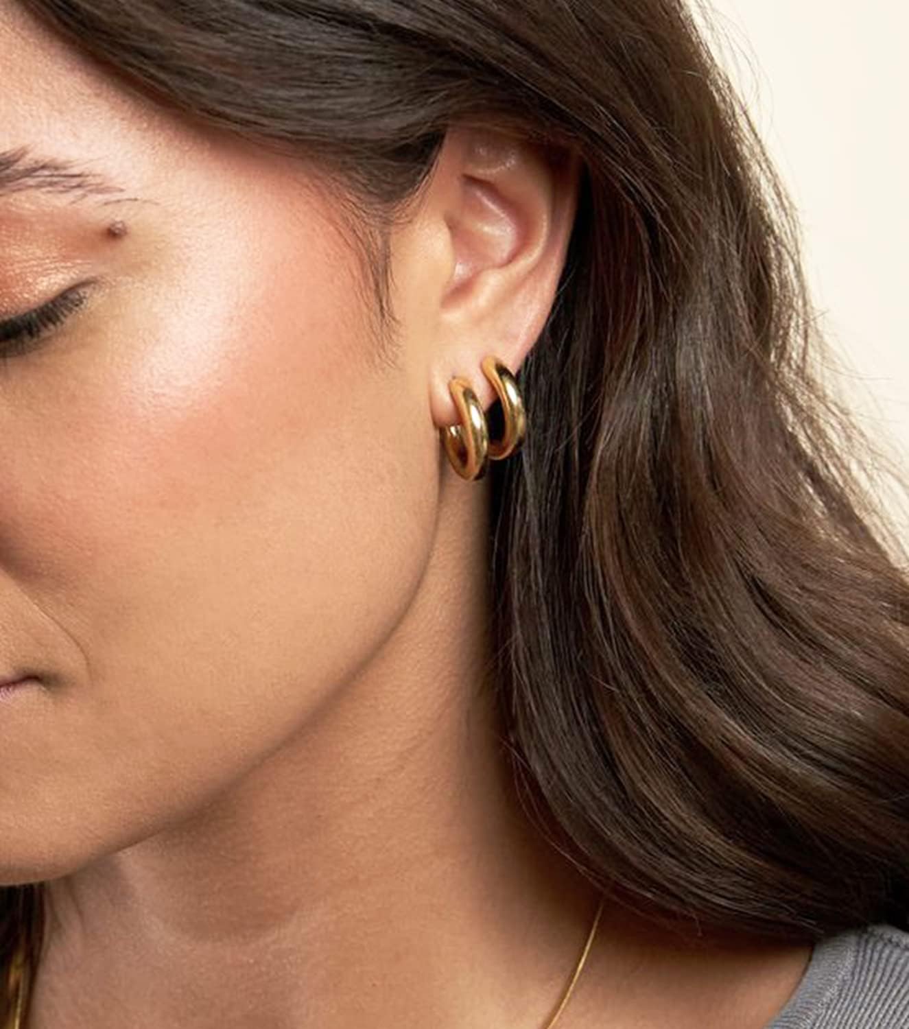 Gold Hoop Earrings Set 14k Real Gold Plated Huggie Earrings Hypoallergenic Chunky Twisted Thick Jewelry for Multiple Piercing Christmas Gift for Women - Image 3