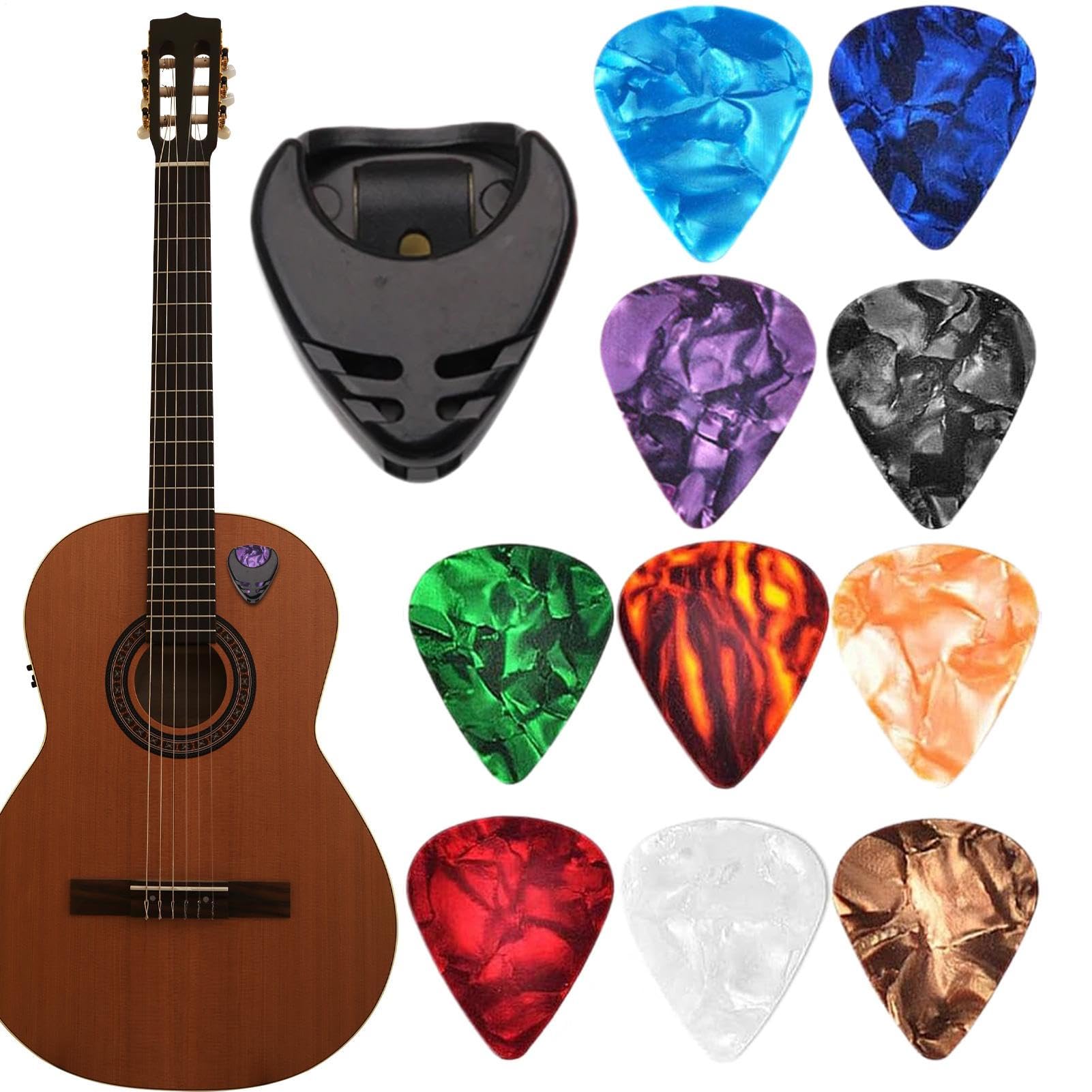 Plettri Chitarra Confezione 10 pezzi colorati spessore 0,46 mm | Per Basso adatti a Principianti di Chitarra Classica, per la Tecnica Fingerstyle e Strumming