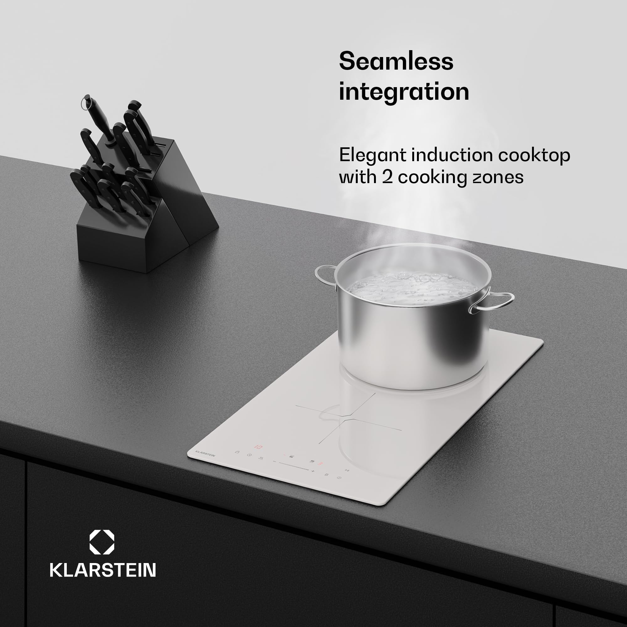 Klarstein PowerGlide Induktionskochfeld - 2-Zonen, 3500W Boost, Touch-Schieberegler, Timer & Kindersicherung, Restwärmeanzeige, Glaskeramik, 30cm, Kochfeld Induktion, Weiß