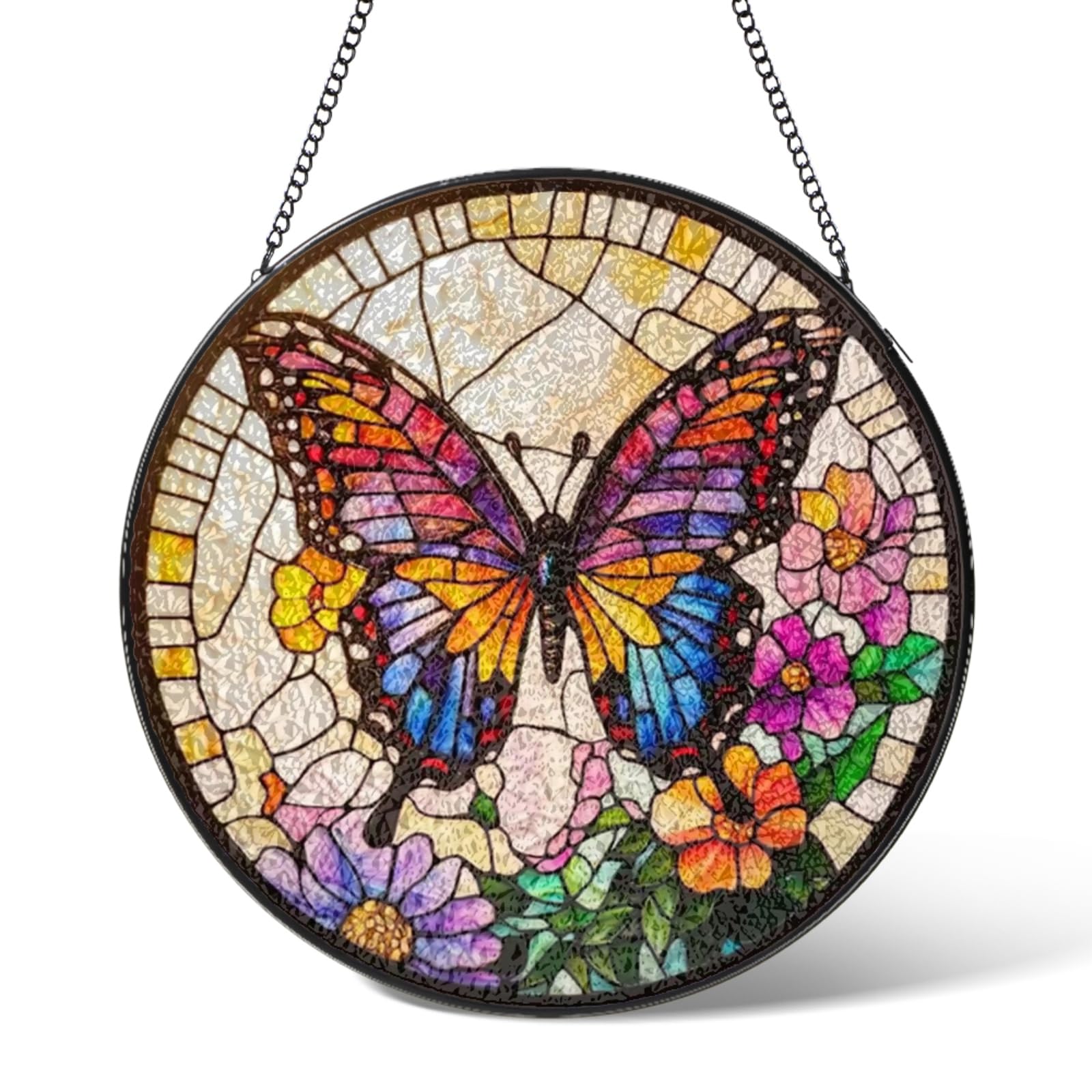 Butterflies Stained Glass Window Hanging Decorate,Butterflies Flowers Suncatcher Garden Decor Birthday Gifts,Sun Catchers Home Decoration for Kitchen Patio Windows,Christmas 7.9 IN — image 1