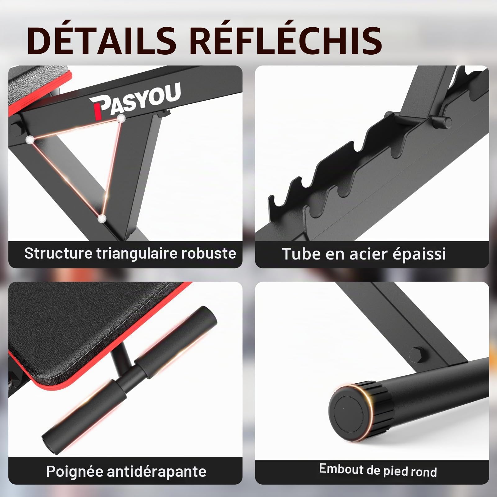 PASYOU Machine D'extension Des Jambes PM30 – 6 Dossiers Réglables, Presse à Jambes, Charge Max 220 Lb (100 Kg) – Structure Triangulaire Stable, Coussins épais – Pour Entraînement Cuisses, Fessiers, Mollets à La Maison
