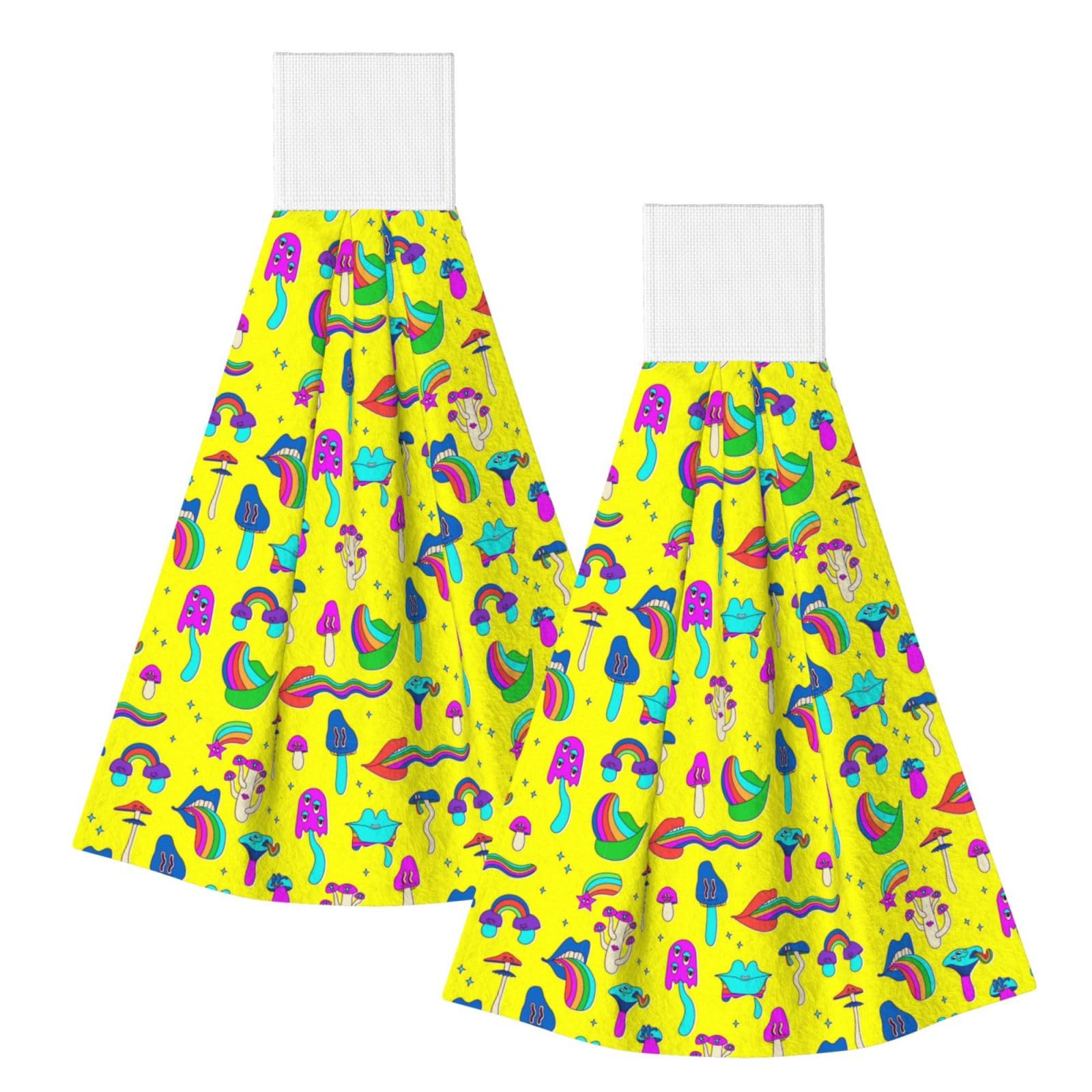 Noble Ren Hallucinogenic Hippie Mushrooms Hand Towel Hanging Kitchen Towel Velcro Dry Towel Highly Absorbent Suitable For Bathroom/Living Room/Toilet
