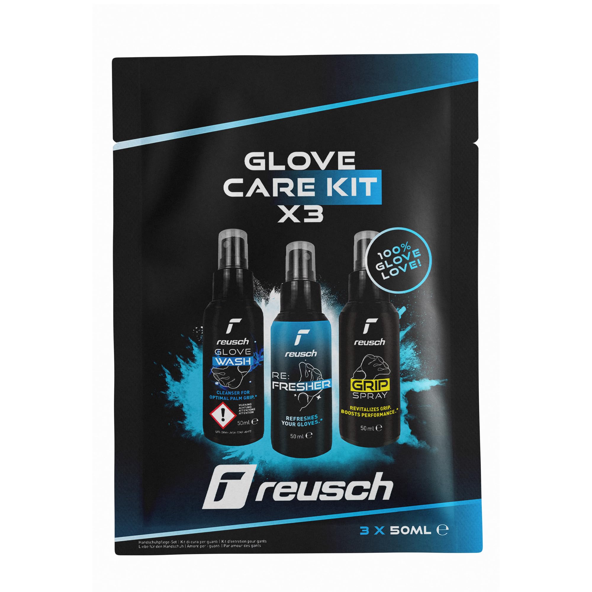 Reusch Torwarthandschuhpflege-Set für Torhüter | reinigt, erfrischt, verbessert den Grip & verlängert die Lebensdauer der Torwarthandschuhe | Top-Leistung im Training & Spiel | Glove Care Kit x3