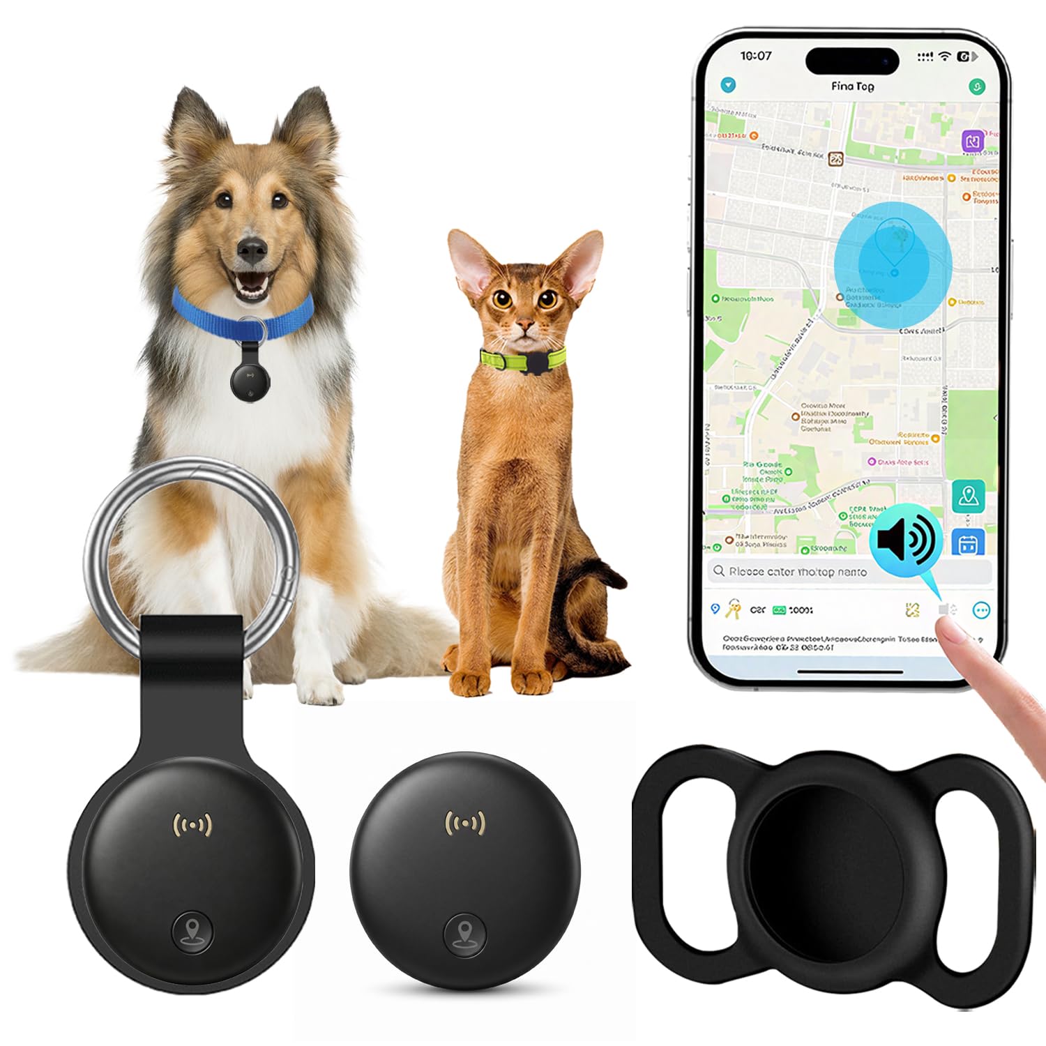 Cat Tracker Collar，Dog Tracker with no Monthly Fees Supports Both iOS and Android Systems GPS Real-time Location Tracking Long battery life, Cat GPS Tracker Waterproof Pet Tracker-Black