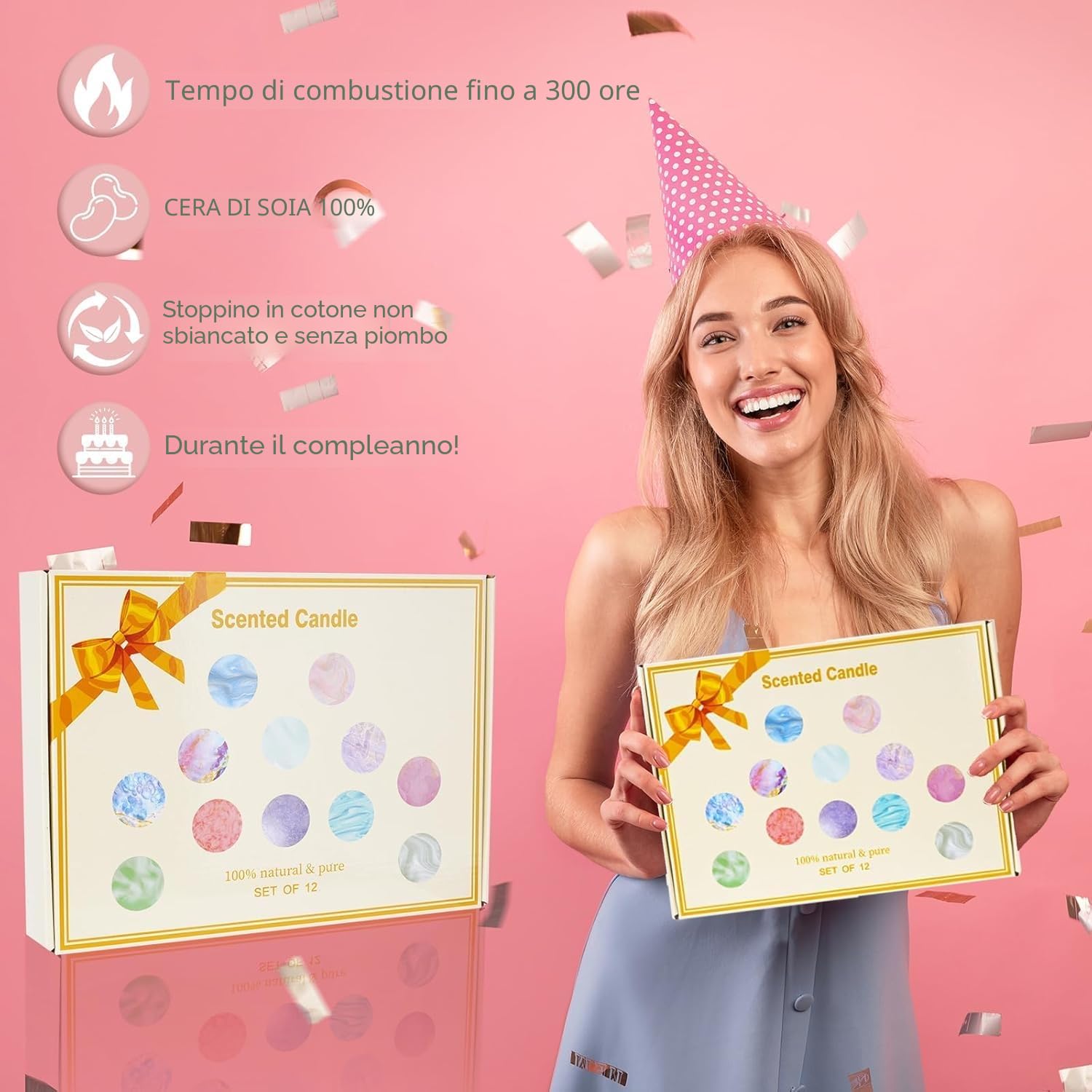 Set Regalo di 12 Candele Profumate per la Casa, Cera di Soia con 300 Ore di Combustione, Candele di Aromaterapia, Regalo di Compleanno per Donne con Confezione Regalo, Idee per Natale