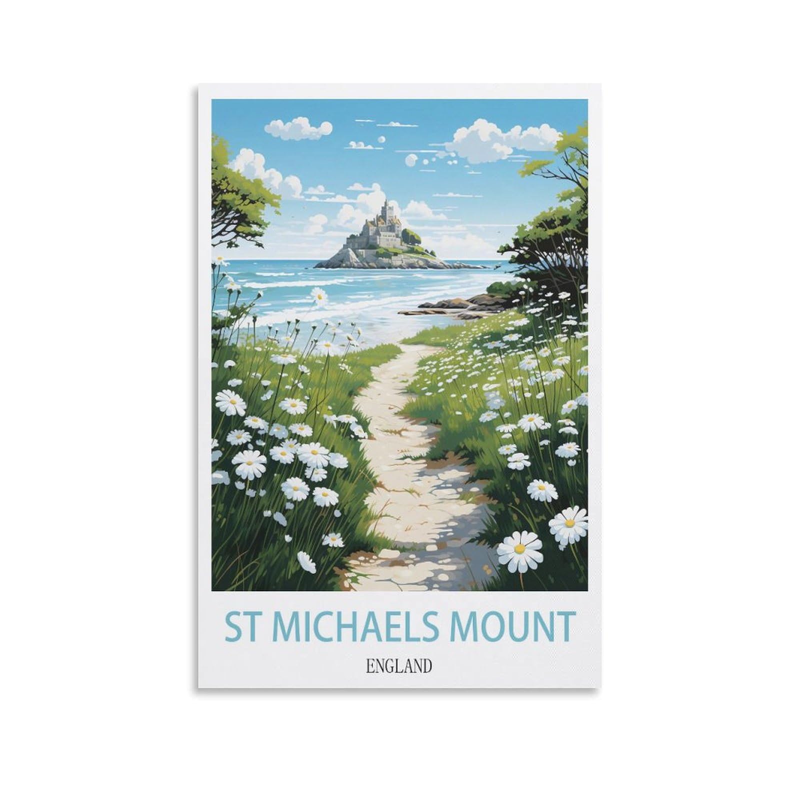 Lcynnh Unframe-Style St Michael's Mount England Vintage Travel Posters Lake 12X18inch(30X45cm) Print Home Bedroom Office Living Room Decor Canvas Poster