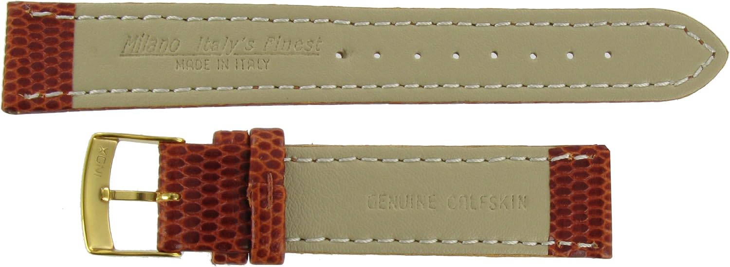 Morellato 18mm Genuine Leather Lizard Grain Padded Stitched Tan Watch Band Regular-2125