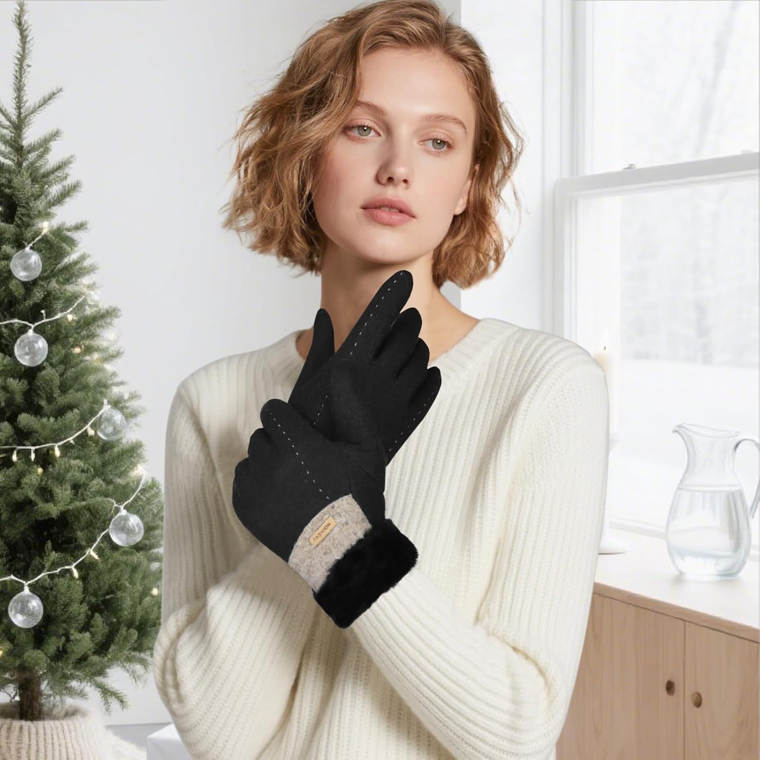 WishLotus Winter Gloves for Women, Cashmere Warm Gloves in Cold Weather for Commuting, Walking and Daily Use - Image 2