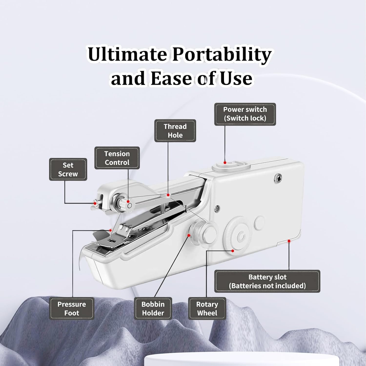 Handheld Sewing Machine,Sewing Machines for Beginners,Portable Electric Mini and Samll Hand Held Kit for Adults Included Mannual and Accessories,Sewing Hem Quick Stitching (White)