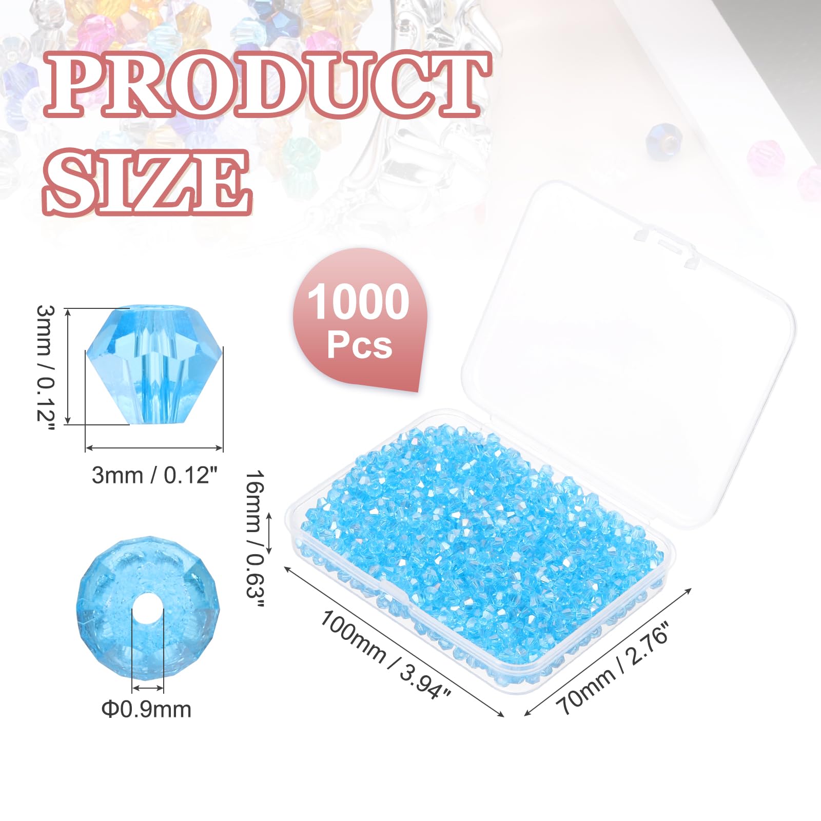 PATIKIL 1000pcs 3mm Bicone Glass Crystal Beads - Image 2