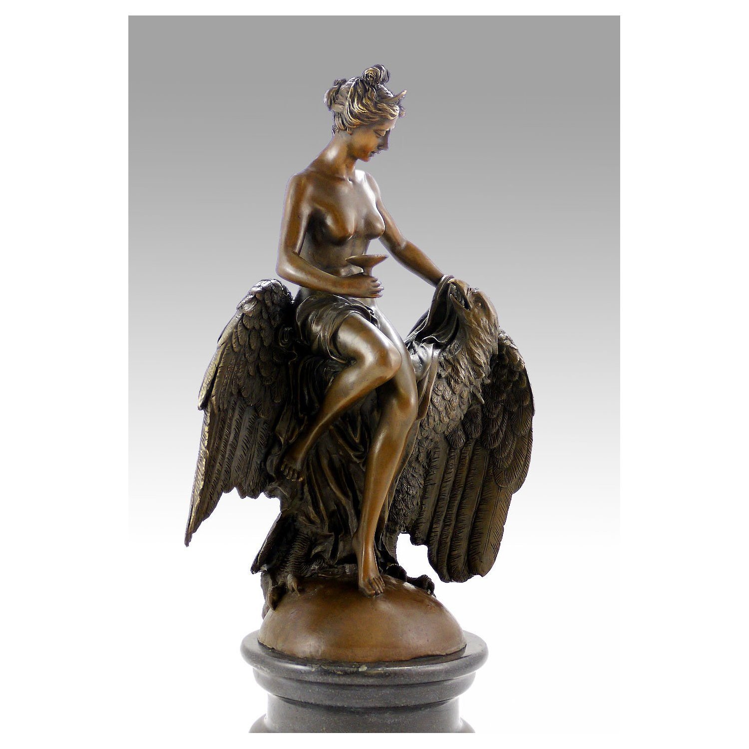 Kunst & Ambiente - Jungfrau mit Adler - L. C. Buhot - signiert - Jugendstil Skulptur - Bronzefigur - Bronze Plastik - Wohndeko - Erotik Akt - Edel
