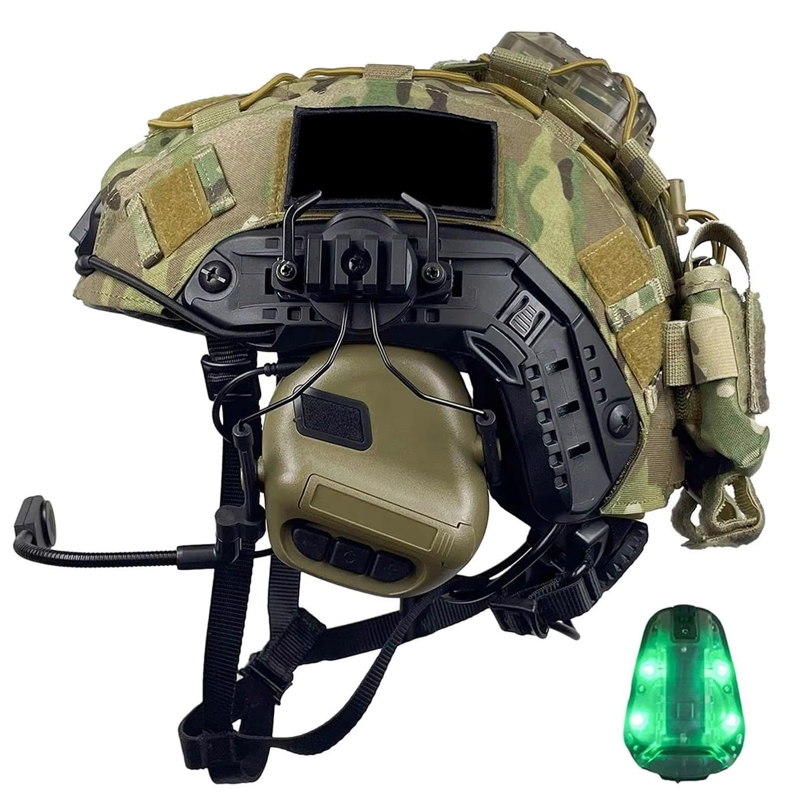 Ensemble Housse Camouflage pour Casque D'airsoft Tactique - Casque PJ Fast avec Oreillette, Pochette Contrepoids Lampe Signalisation pour Équipement Cosplay CS Hunting