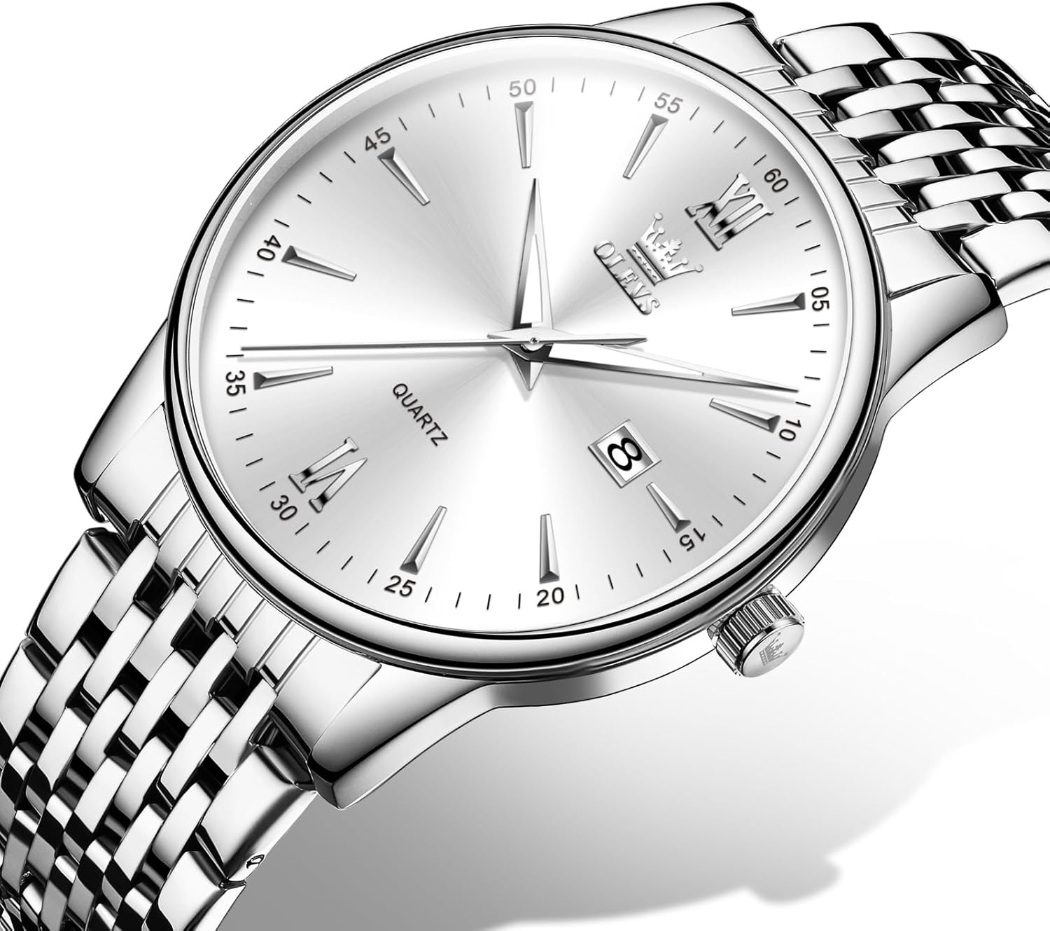 OLEVS Mens Silver Watches Classic Luxury Waterproof Watch for Men Analog Quartz Stainless Steel Men's Dress Watches Casual Wrist Watch Large Face with Day Date Relojes para Hombres - Image 7