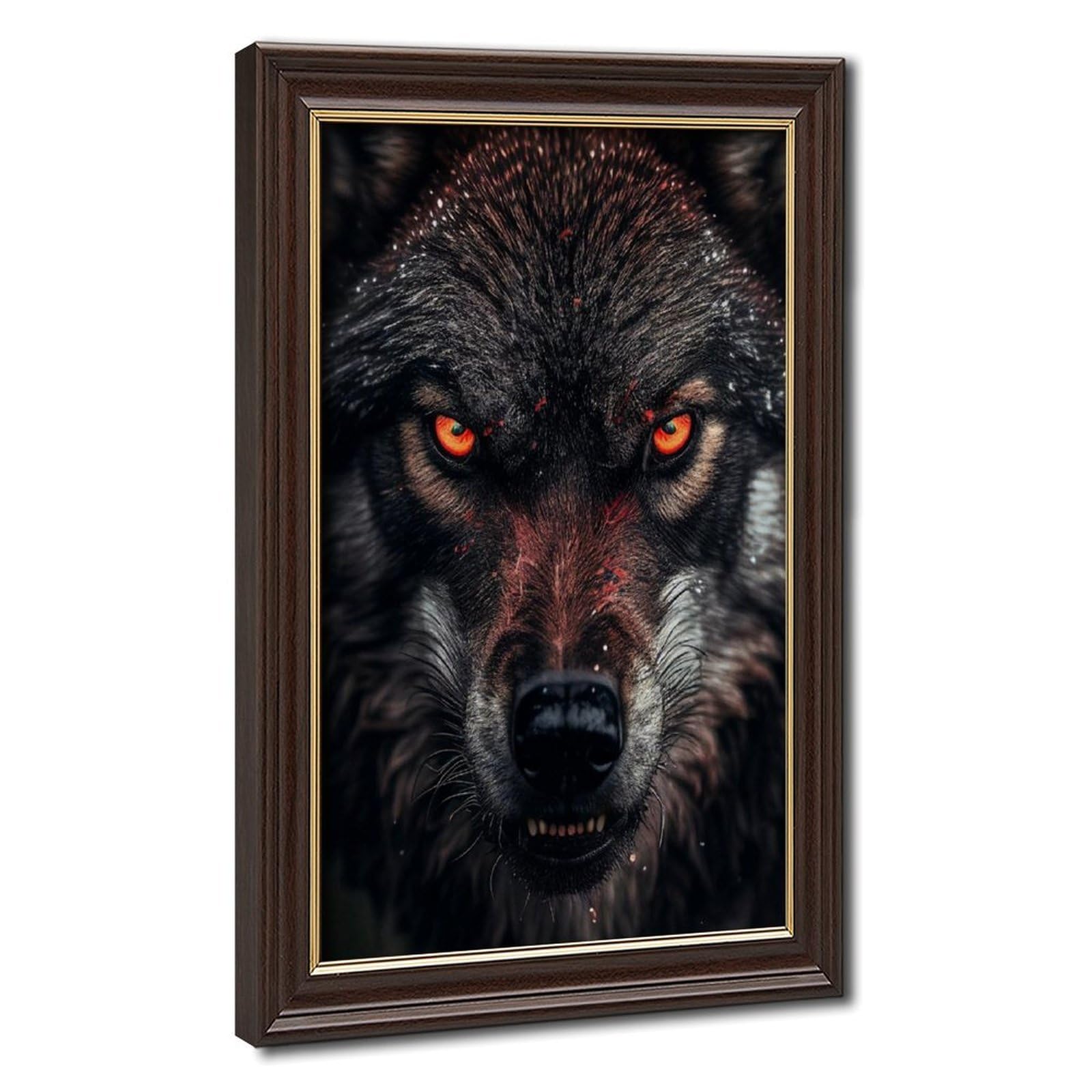 Bareronor Mokume Gane Frame-Style Black Wolf Canvas Poster For Living Room Decor Gift