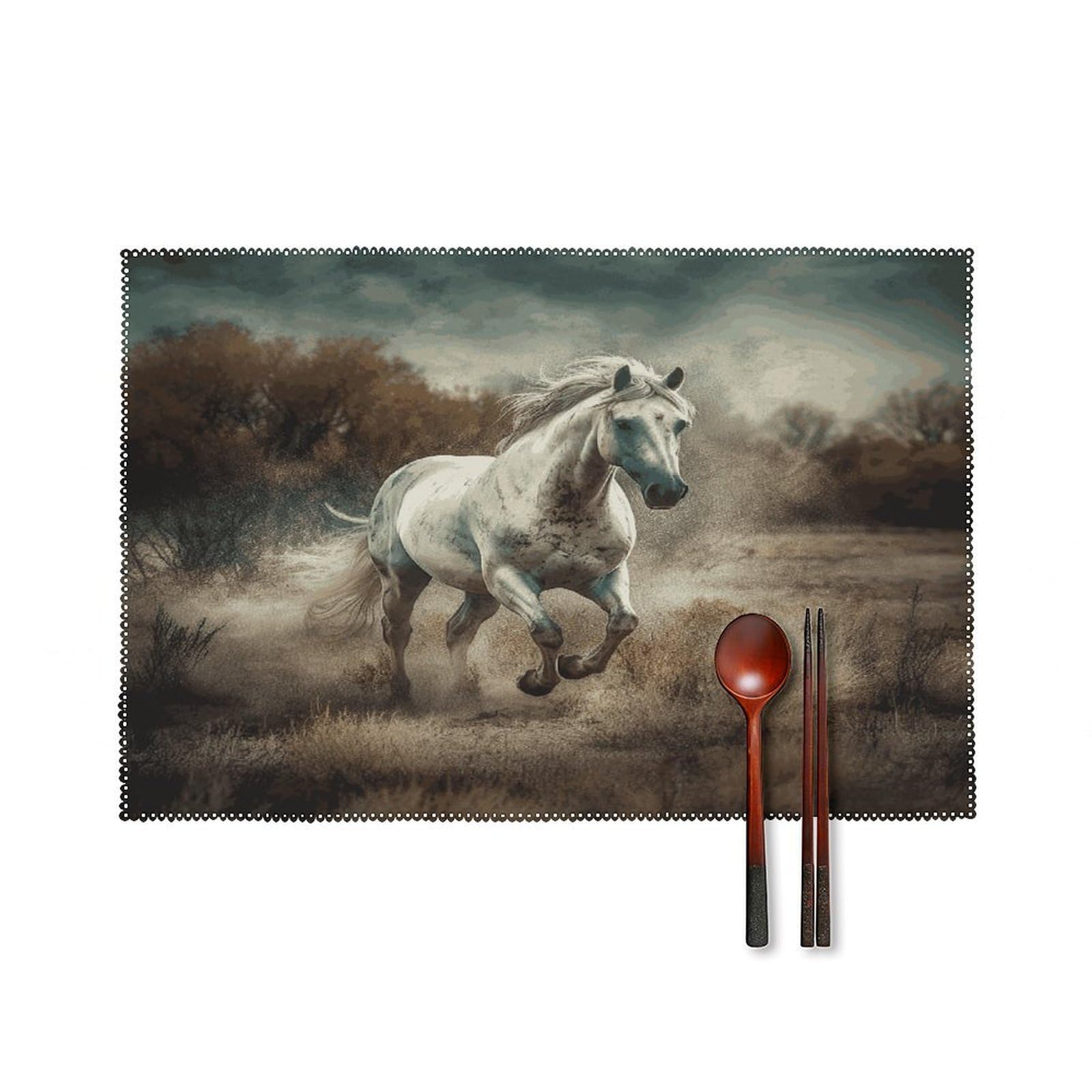 Btcowzrv Style Horse Running In Field Canvas Placemats Set Of 6, Wipeable Washable Place Mats For Indoor & Outdoor, Table Mat Decor For Kitchen Dining Party