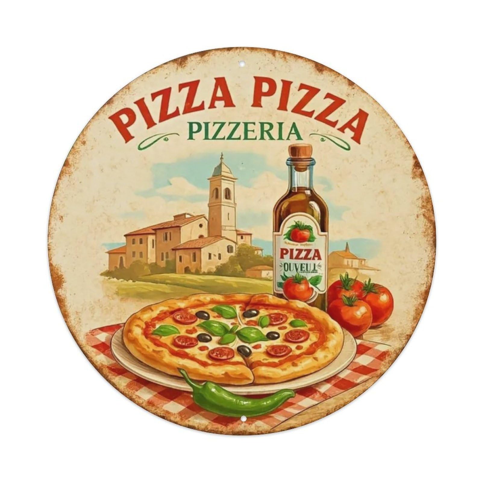 Gentinap Vintage Pizza Restaurant Round Tin Sign Metal Sign Home Bar Garden Wall Decor Metal Poster 8X8 Inch