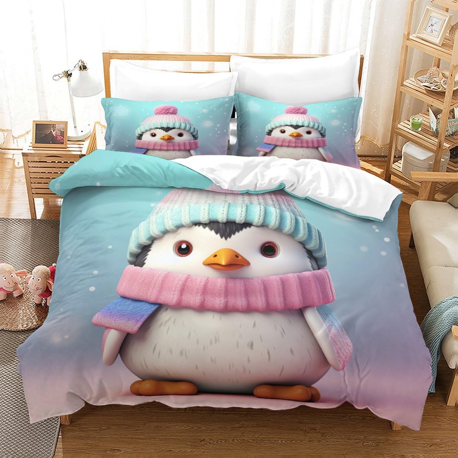 Parure de lit Super King 260x220 cm housse de couette pingouin