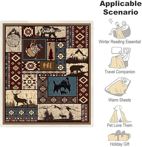 Miniatura 9 de Manta azteca rústica de otoño nativo del suroeste americano, manta navajo, manta mexicana, manta india, manta de oso y ciervo, decoración de granja