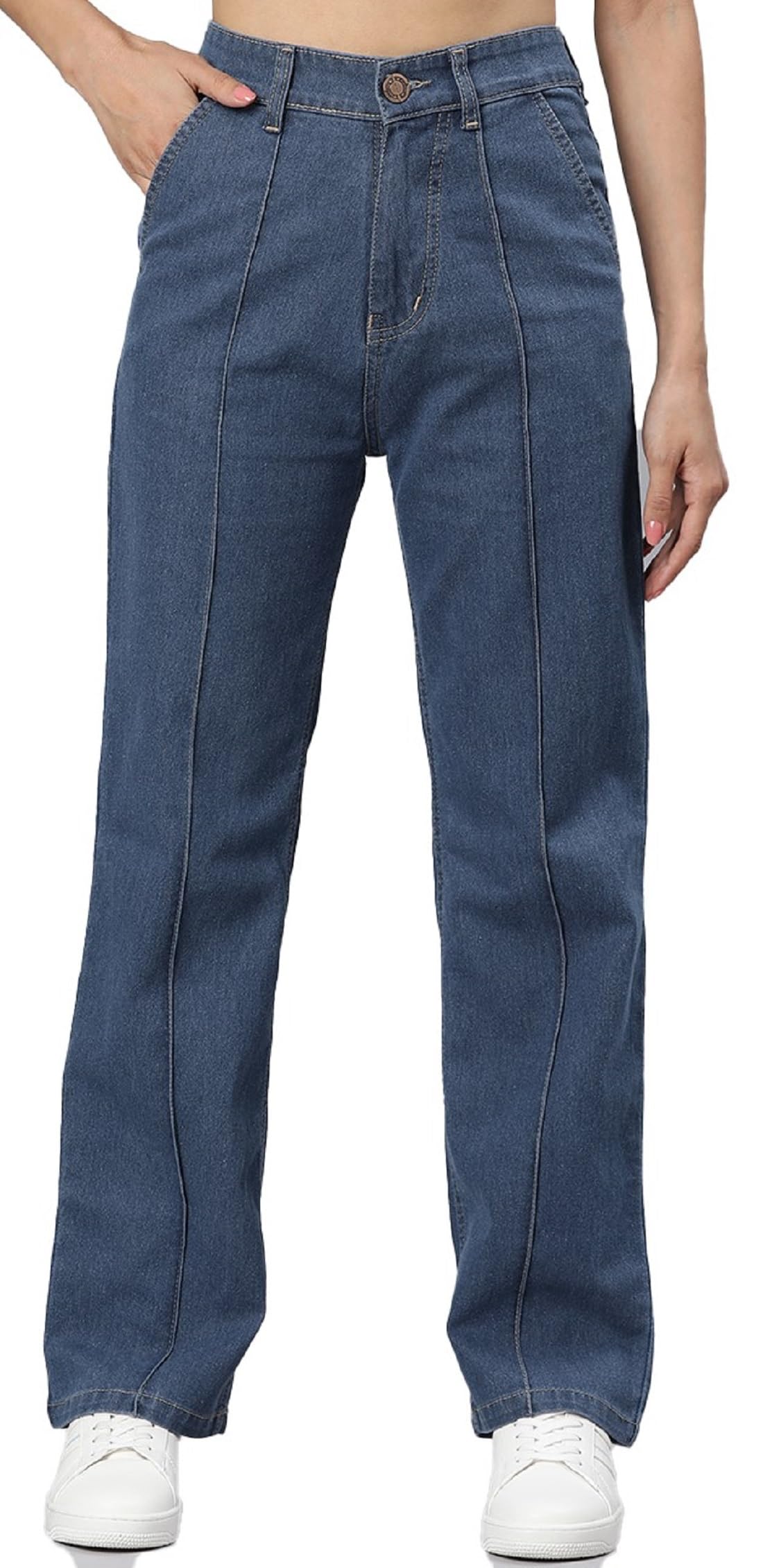 ADBUCKSWomen's Tapered Style Straight Fit High-Rise Jeans