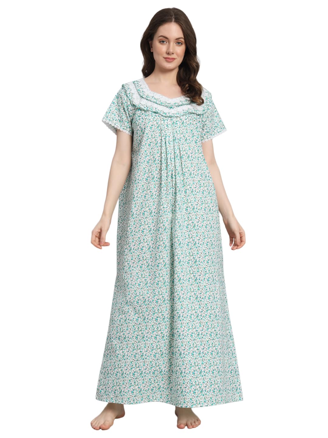 sephani Women's 100% Cotton Printed Maxi Nightgown Long Half Sleeves Nighty Sleepwear for Ladies Super Soft Comfortable Green-picture-59