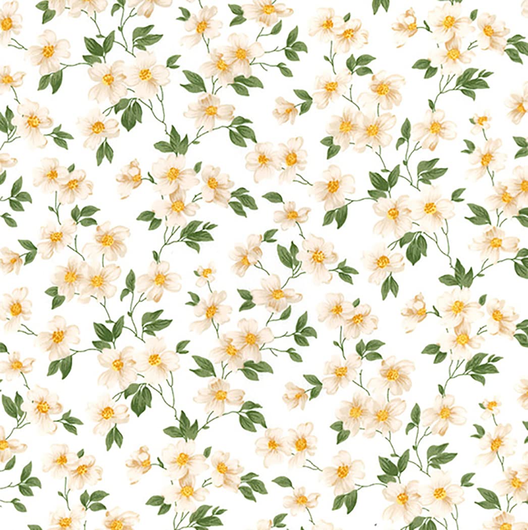 Cotton Fabric - Pretty Daisy Floral on Ivory - Craft Fabric Material Metre