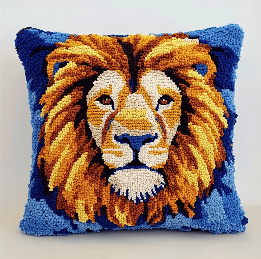 Kitquiver Latch Hook Kits Lion for Adults,Beginners DIY Latch Hook Cushion Kits and Latch Rug Kits Cross-Stitch Embroidery Cushion Cover for Home Sofa Decoration 17X17 in