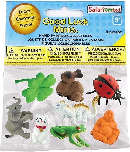 Safari Ltd. Good Luck Minis Lucky Fun Pack - 8 mini figuras de rana, mariquita, gato agitando, dragón, buda, elefante, conejo, trébol de cuatro