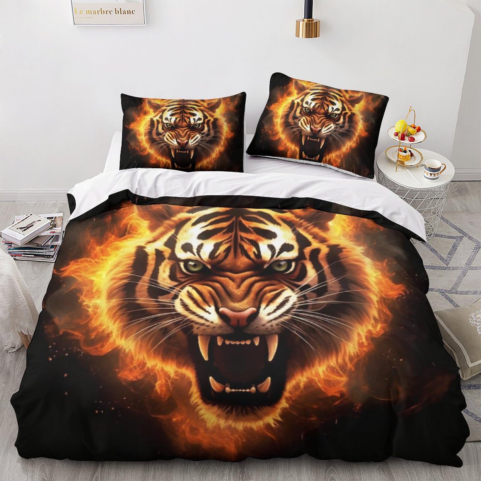 Housses de couettes double Angry Tiger à fermeture éclair pour lit 2 personnes